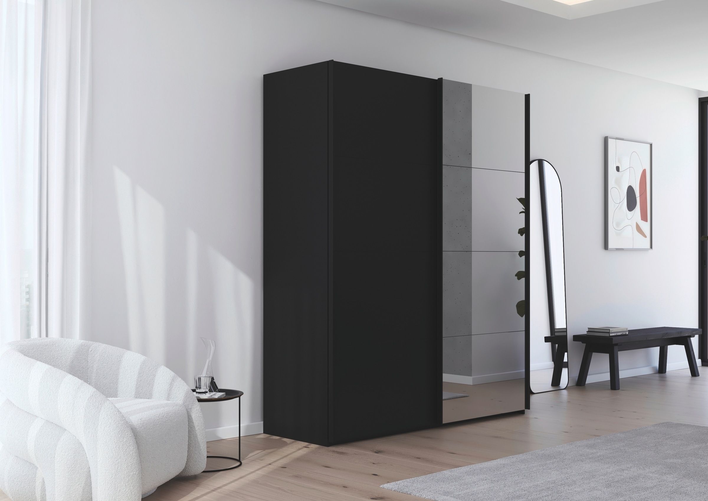 rauch Schwebetürenschrank »Kleiderschrank Schrank Garderobe Schlafzimmerschrank SCALE-FYRA« edle viergeteilte Türen mit Spiegel und vielen Farben MADE IN GERMANY