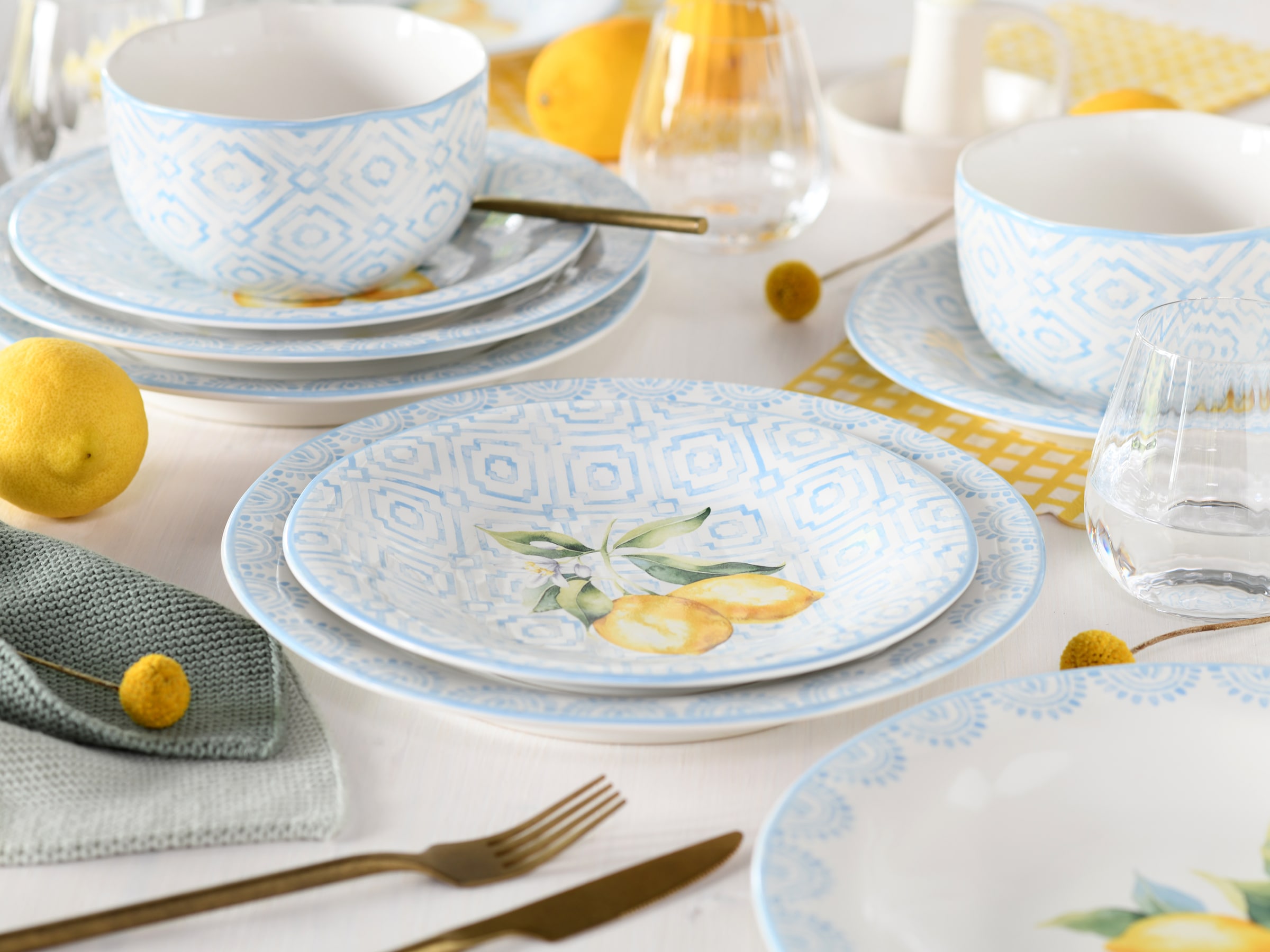 CreaTable Teller-Set »Lemoncello, Tellerset 12-tlg«, (Set, 12 tlg.), Handgemalte italienische Keramik