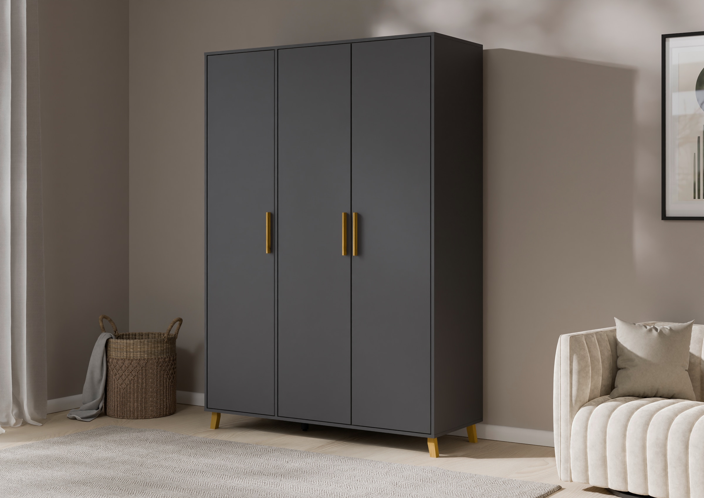 rauch Drehtürenschrank »Kleiderschrank Schrank Garderobe Wäscheschrank SHINJO«, (in 3 verschiedenen Ausstattungen BASIC/CLASSIC/PREMIUM), Griffe und Füße aus Massivholz, viel Stauraum MADE IN GERMANY