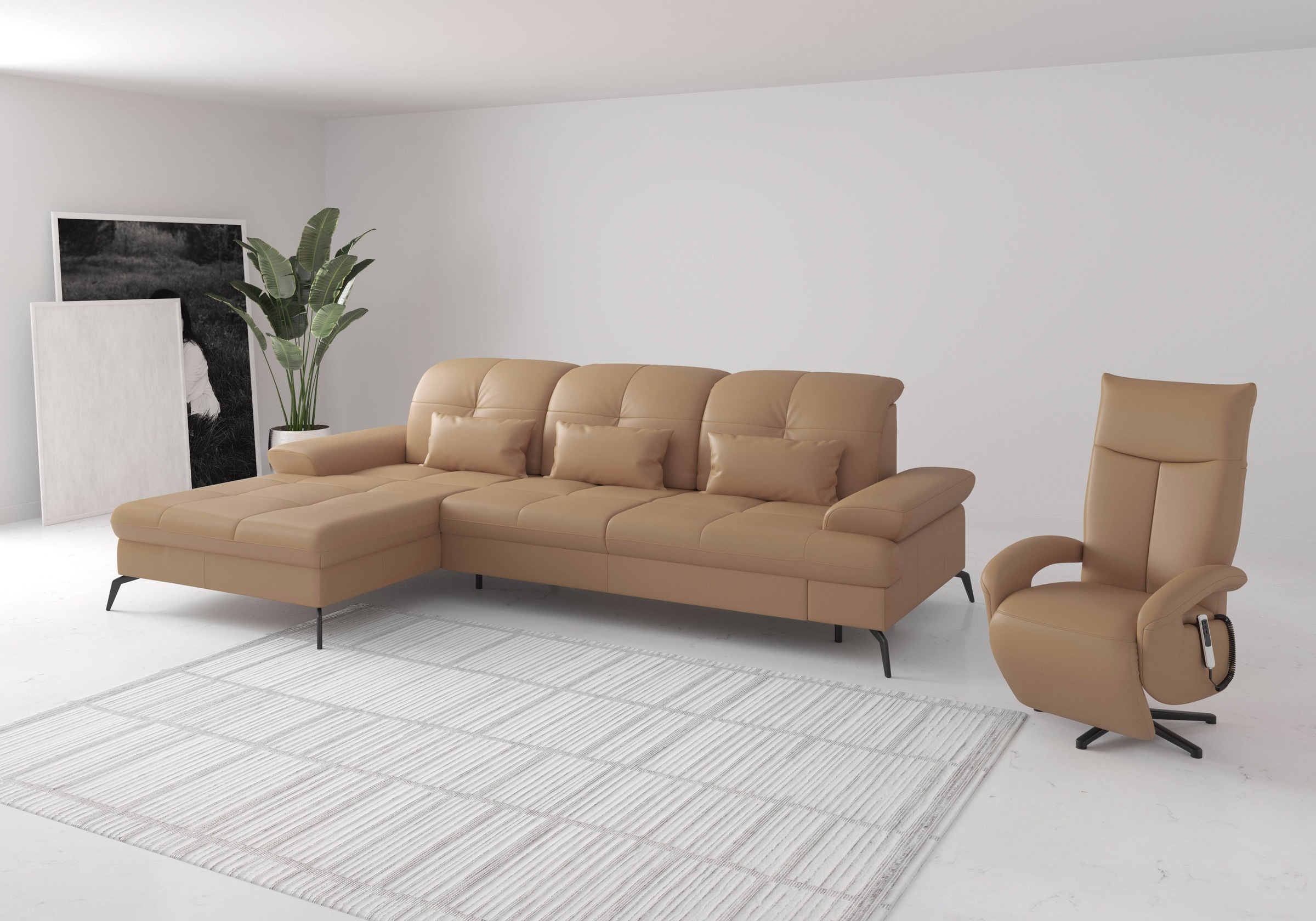 sit&more Ecksofa »Amica, L-Form, inkl. Sitztiefenverstellung & Armteilverstellung«, wahlweise mit Bettfunktion, Bettkasten und Kopfteiverstellung