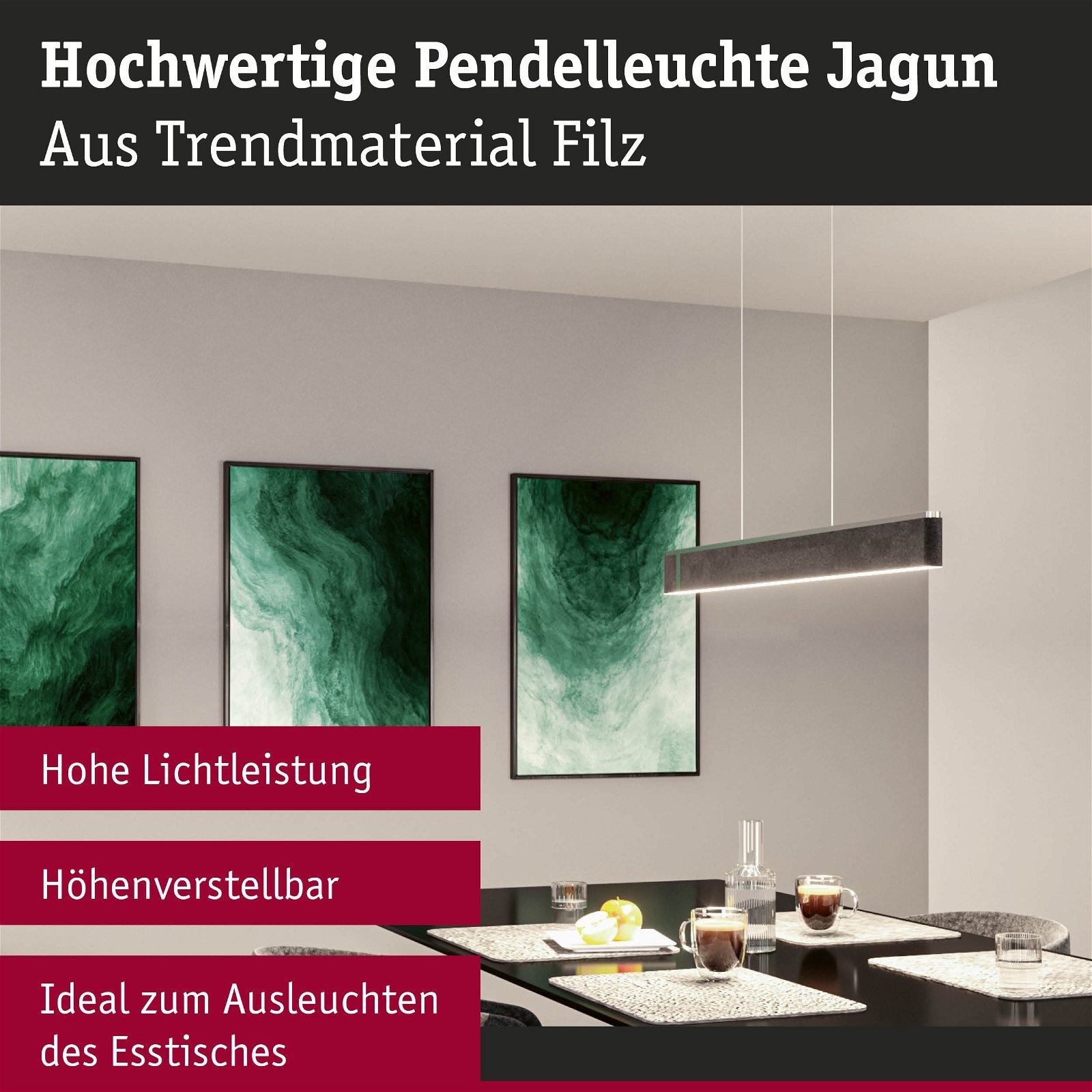 Paulmann LED Pendelleuchte »Jagun 2700K 2000lm 26W Anthrazit«, 1 flammig, 3-Step-Dim