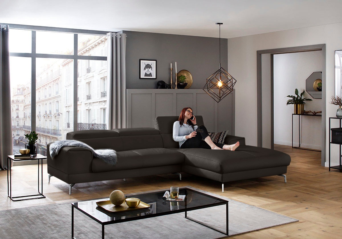 W.SCHILLIG Ecksofa »piedroo, Designsofa mit tollem Sitzkomfort, bequem und elegant, L-Form«, Kopfteilverstellung, wahlweise mit Sitztiefenverstellung, Breite 303cm