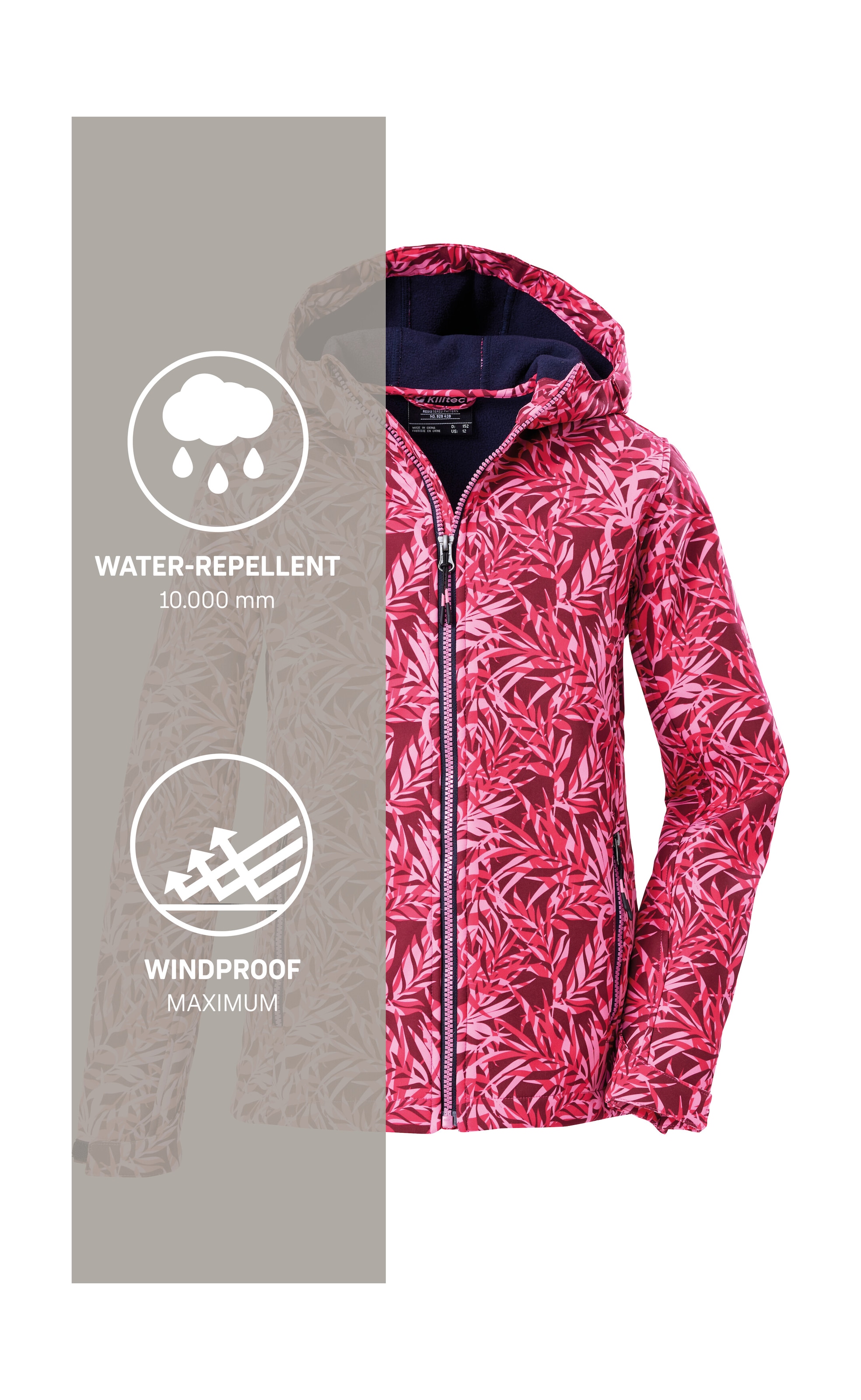 Killtec Softshelljacke »Mädchen Softshelljacke Print«, Wasserdicht, windabweisend, atmungsaktiv, modischer Print, PFAS-frei