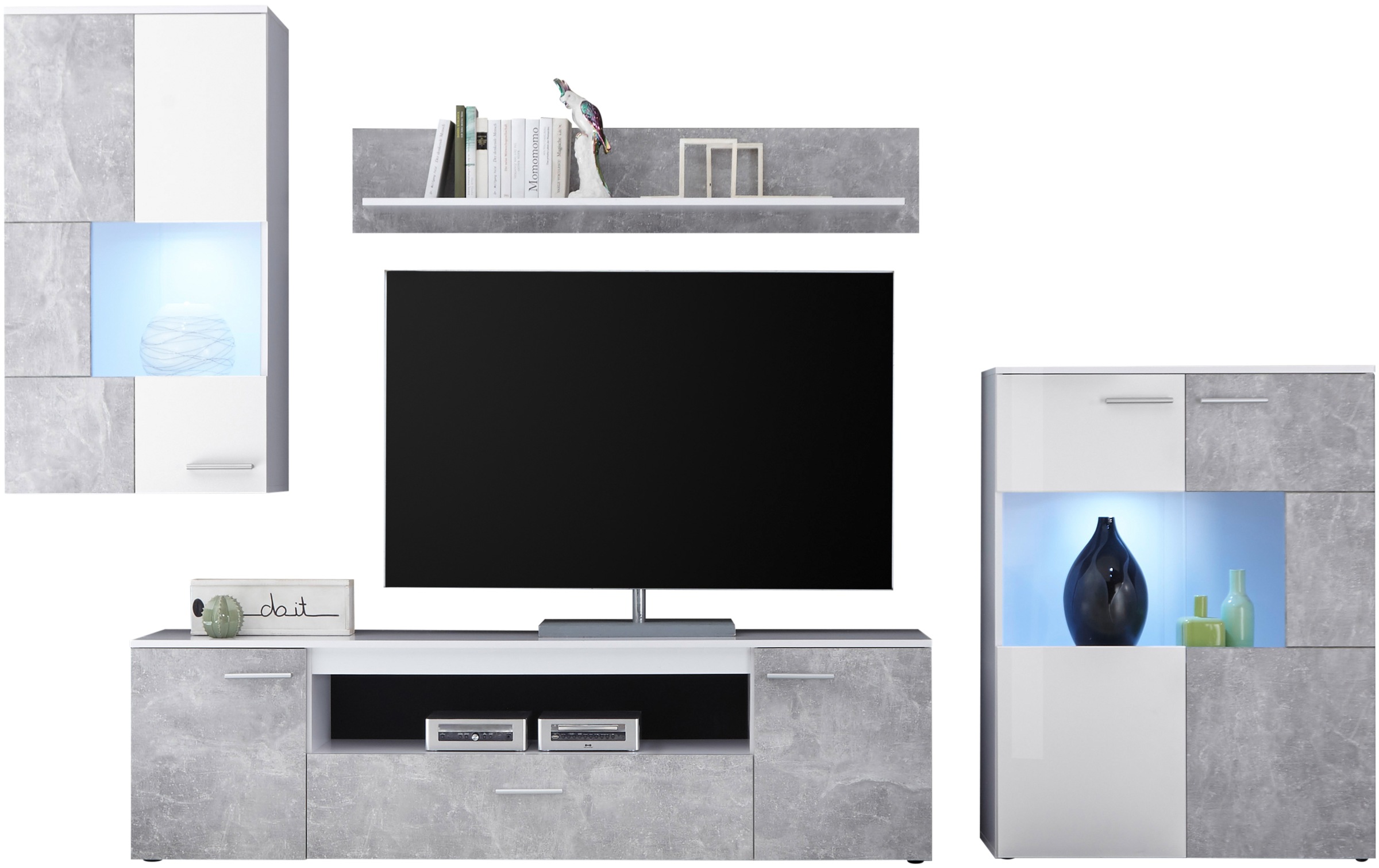 HBZ Wohnwand »Vulcan inkl. LED-Beleuchtung Weiß-Beton, BxHxT 290x194x40 cm« günstig online kaufen