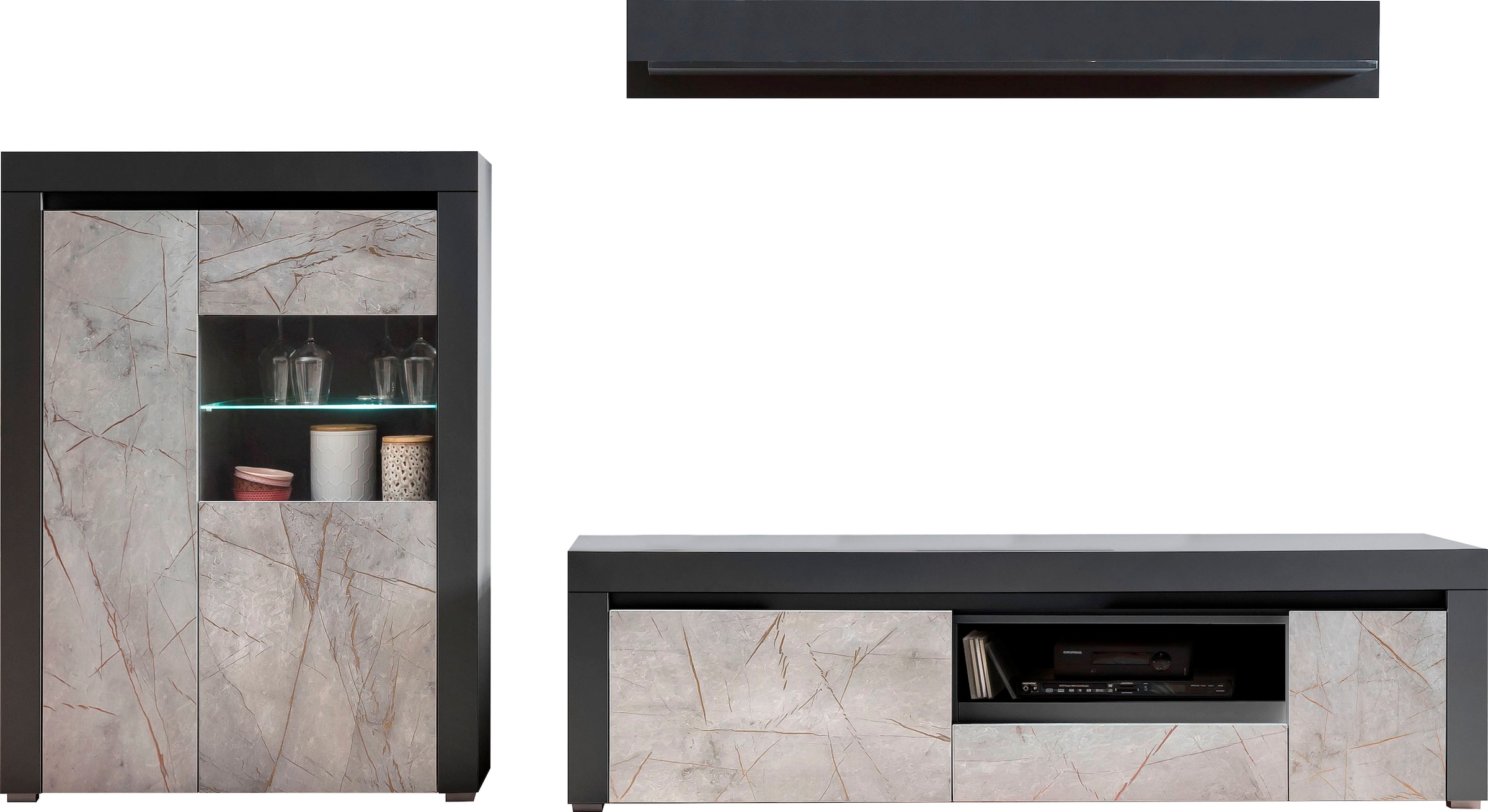 Home affaire Wohnwand Möbelstücken, auf bestellen aus Marble«, bestehend drei Design, St.), 285 Raten (3 in grifflosen cm Breite »Stone