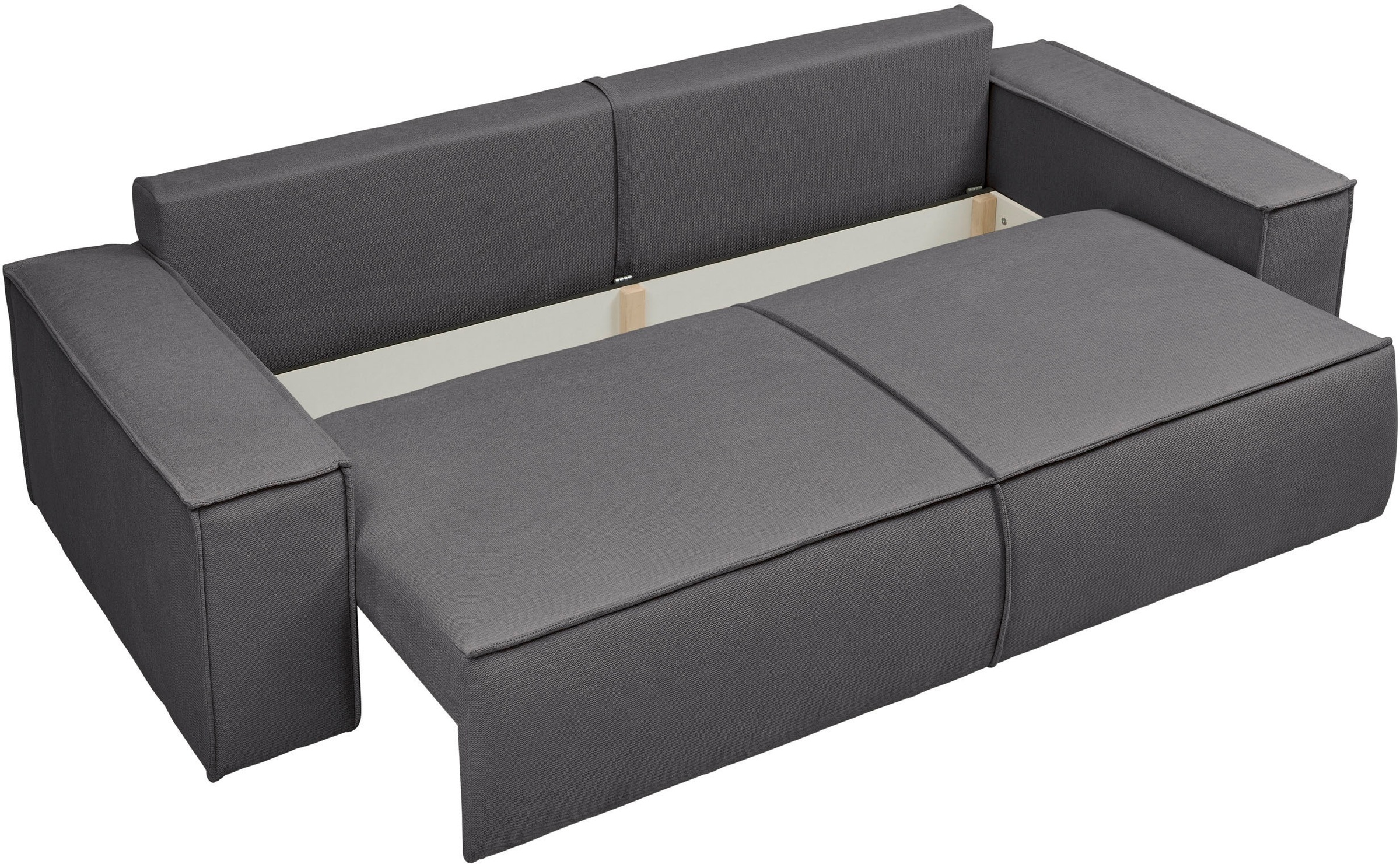 andas 3-Sitzer »FINNLEY Schlafsofa 257 cm, Schlaffunktion mit Bettkasten (200/136cm)«, in Aqua Clean-Bouclé, Struktur fein u. Cord