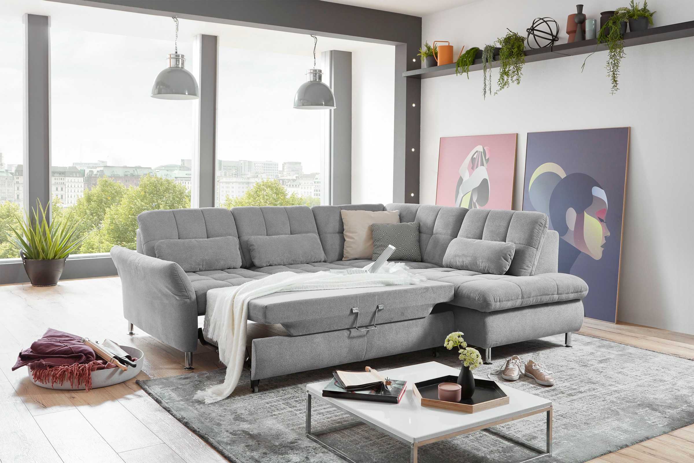 Die PlanBar Ecksofa »MP-IN20016 L-Form mit Kaltschaum-Polsterung«, wahlweise mit Kopfstützen und Bettfunktion, mit Kaltschaum-Polsterung