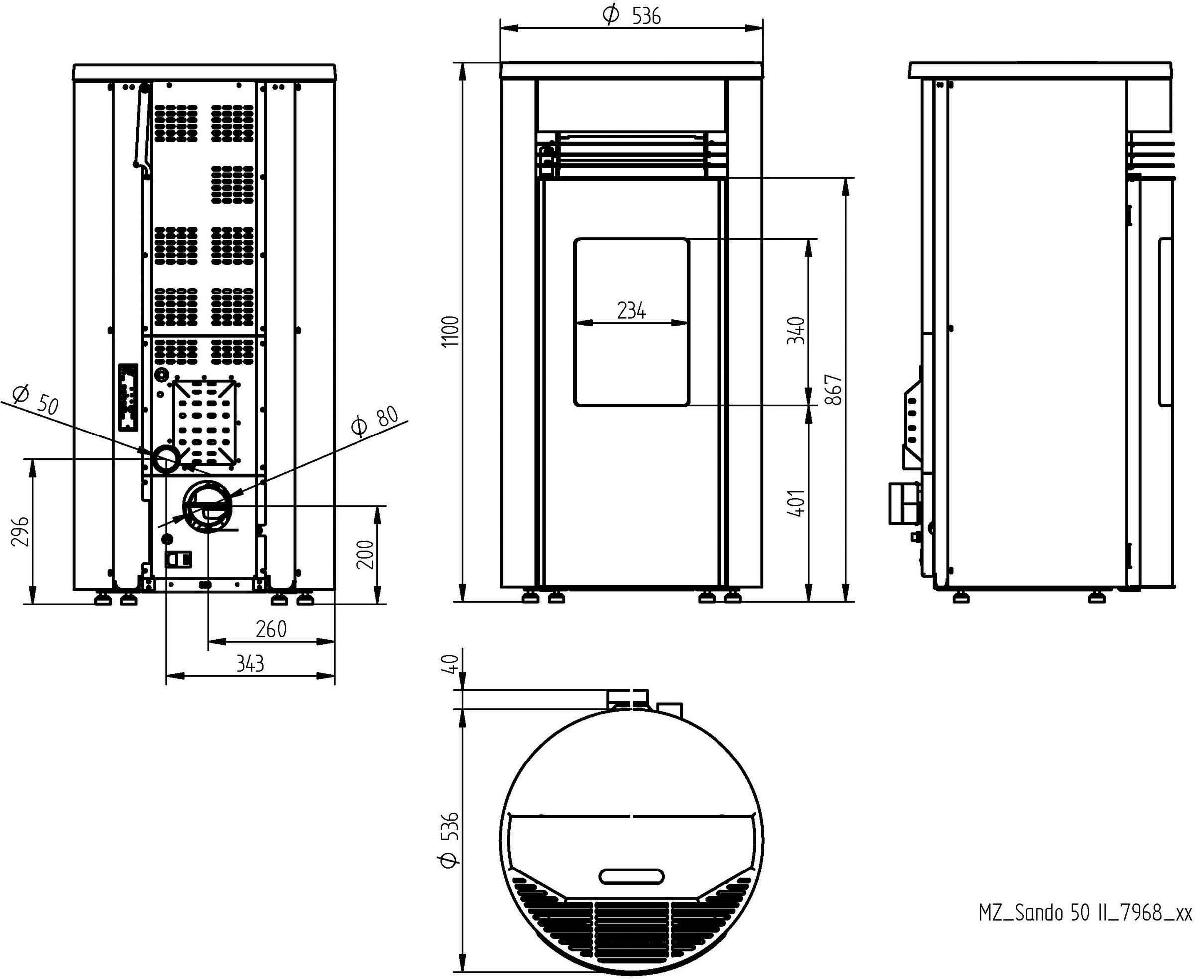 Oranier Pelletofen »»Sando 50« Taupe« Anschluss hinten