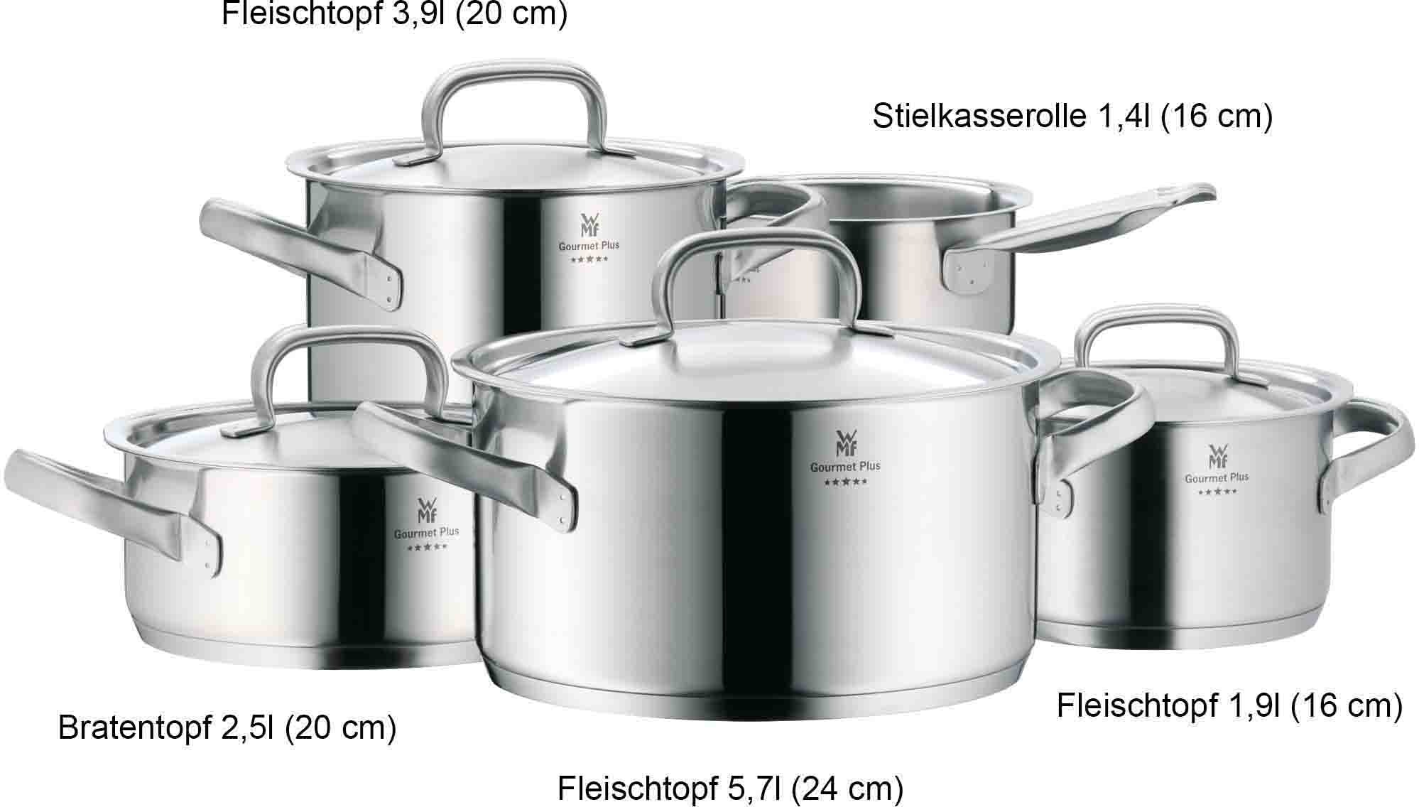 WMF Topf-Set »Gourmet Plus«,, 5-teiliges Induktions Töpfe Set unbeschichtet günstig online kaufen