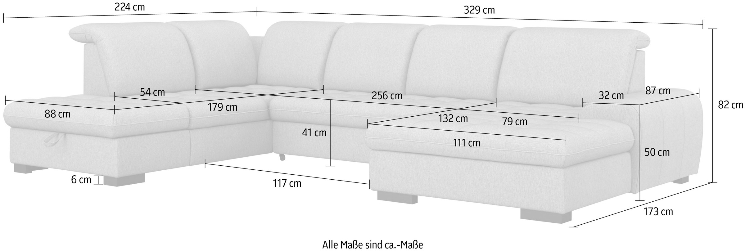 sit&more Wohnlandschaft »Luxor U-Form«, wahlweise mit Bettfunktion, Bettkasten und Kopfteilverstellung