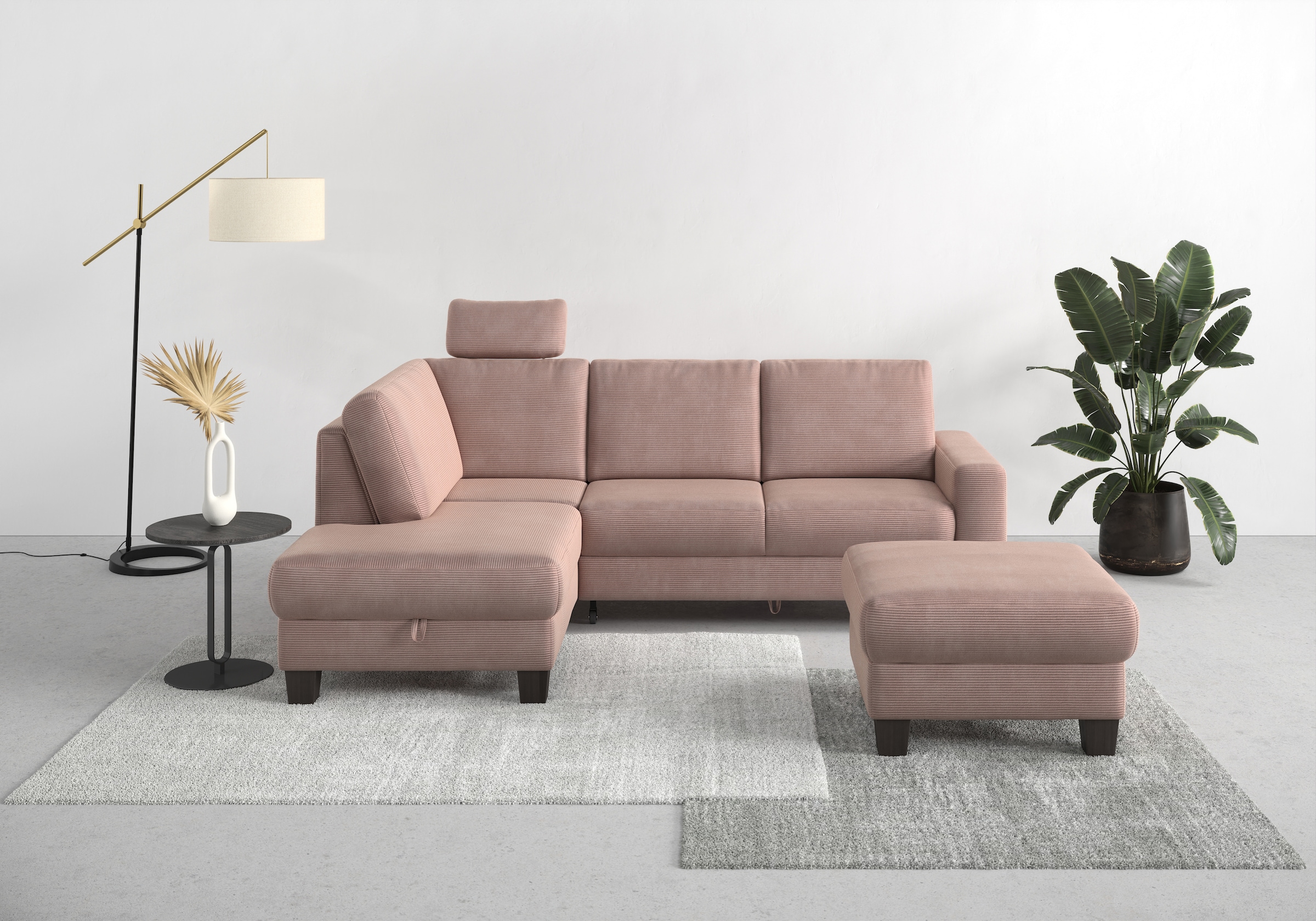 Home affaire Ecksofa »Summer L-Form«, mit Ottomane, mit oder ohne Bettfunktion und Bettkasten, Cord-Bezug