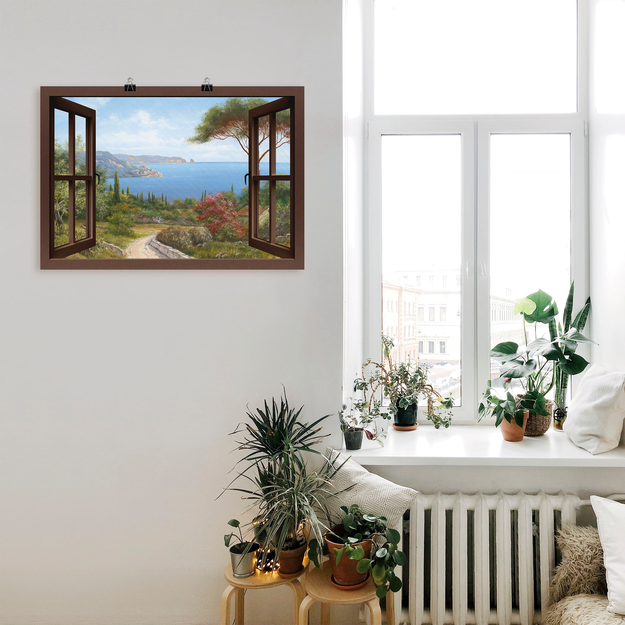 Artland Wandbild »Fensterblick Frühlingsmorgen«, Fensterblick, (1 St.), als Leinwandbild, Poster, Wandaufkleber in verschied. Größen