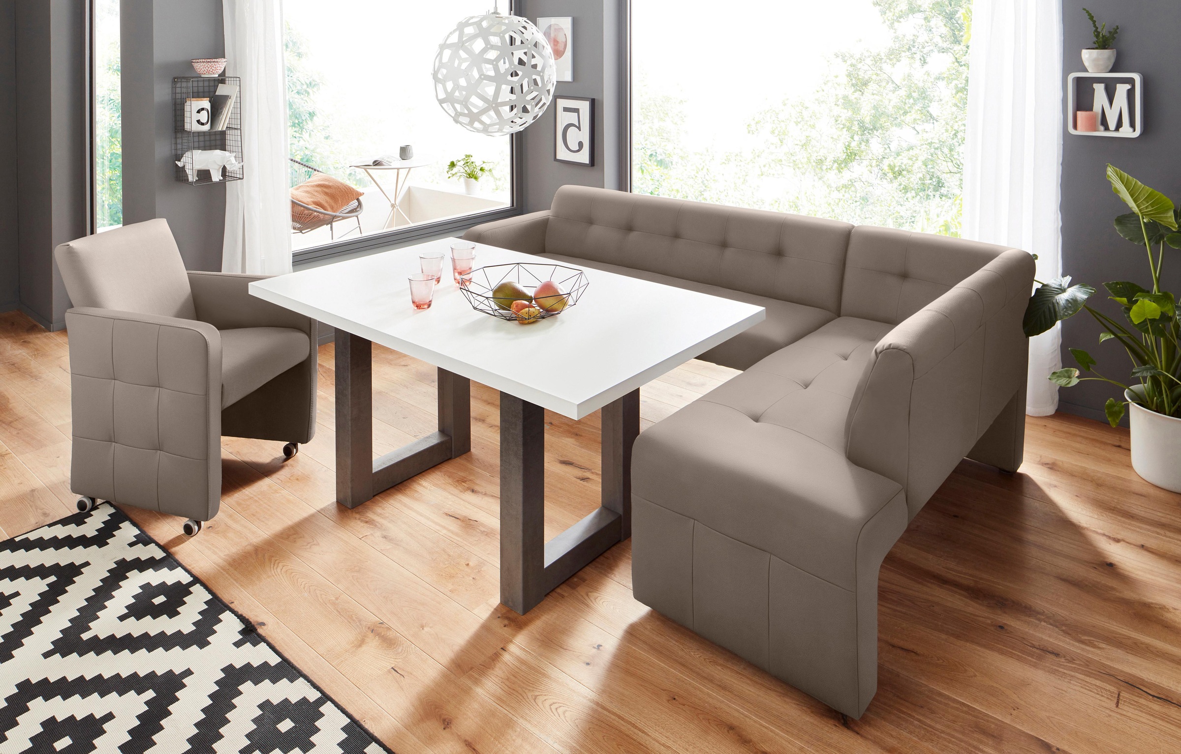 exxpo - sofa fashion Eckbank »Barista mit toller Detailverarbeitung, hohe Bodenfreiheit«, Komfortsitzhöhe 49cm, Frei im Raum stellbar
