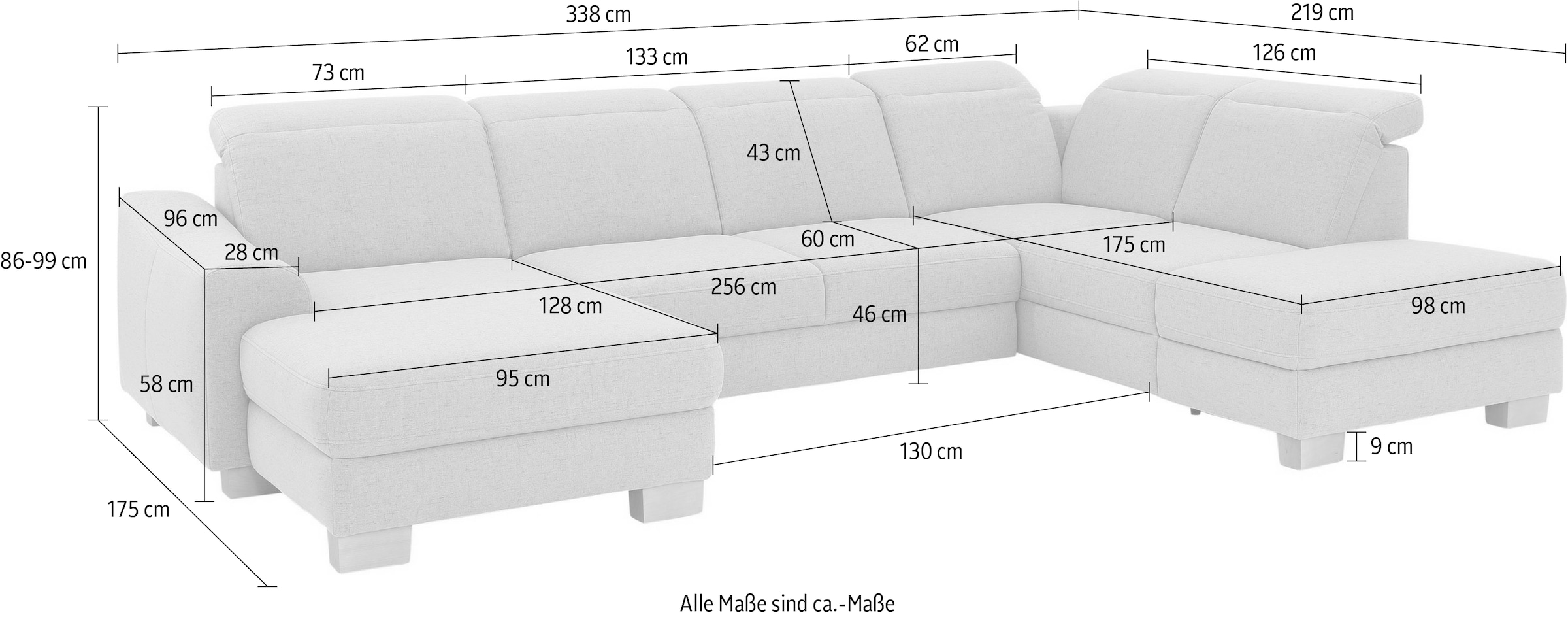 Home affaire Wohnlandschaft »Dundee U-Form«, wahlweise mit Kopfteilverstellung und zusätzlich mit Bettfunktion