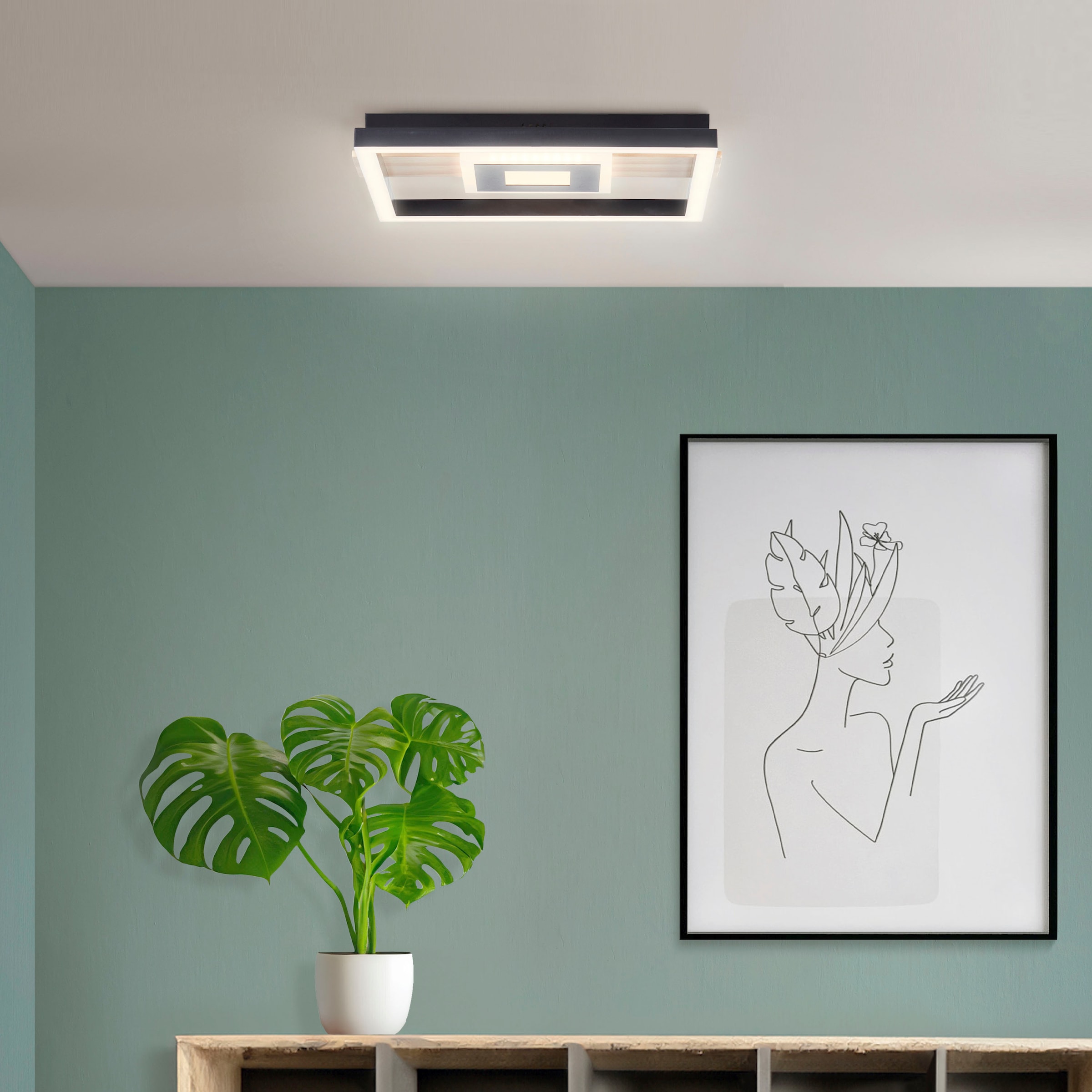 my home LED Deckenleuchte »Lysann Deckenlampe«, Leuchtmittel LED-Board | LED fest integriert, 30 x 28 cm, 24 W, 2600 lm, 3000 K, Holz/Metall, braun/schwarz
