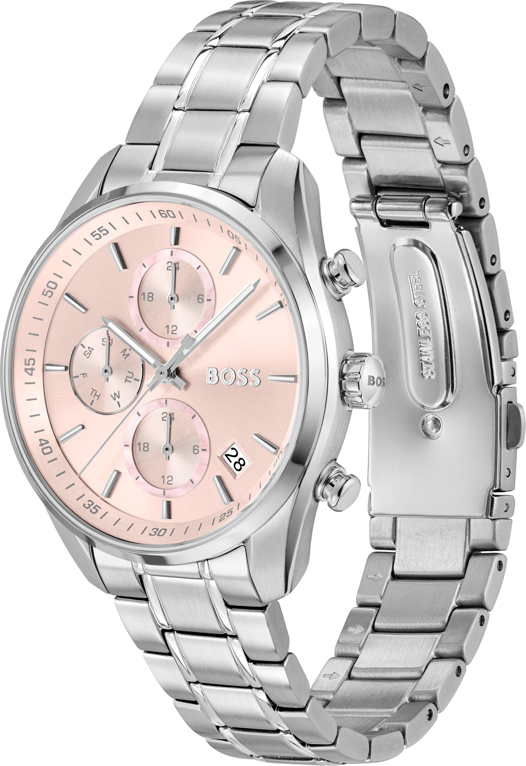 BOSS Multifunktionsuhr »GRAND TOUR LADIES«, Quarzuhr, Armbanduhr, Damenuhr, Edelstahlarmband