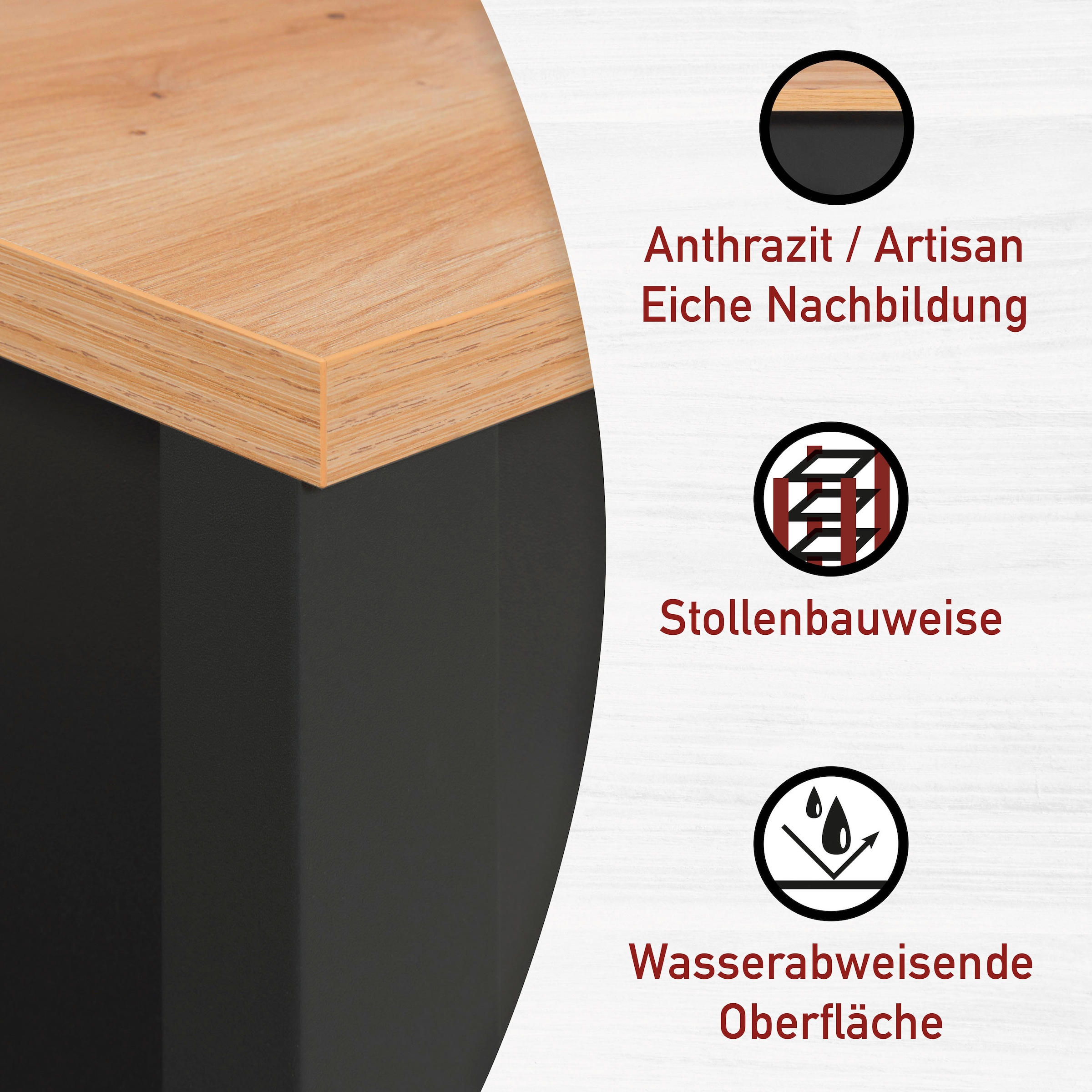 Inter Link Waschbeckenunterschrank »Pienza, Badmöbel, Siphon Ausschnitt, Wasserabweisend, 70 x 40 x 63 cm« 1 Stk. tlg. Unterschrank mit Softclose, verstellbarer Einlegeboden & Füße