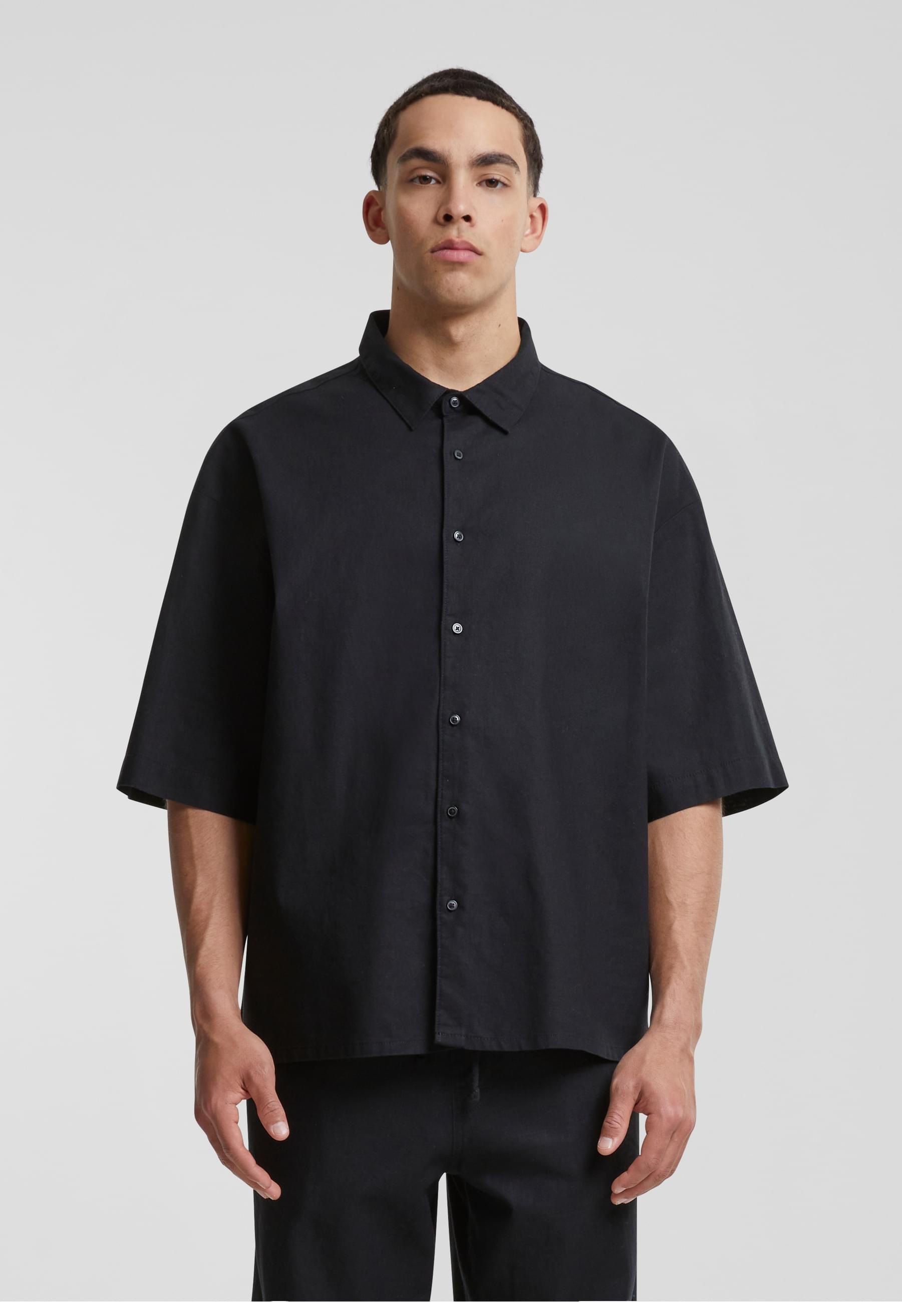 URBAN CLASSICS Langarmhemd »Urban Classics Herren Boxy Cotton Linen Shirt« 1 Stk. tlg.