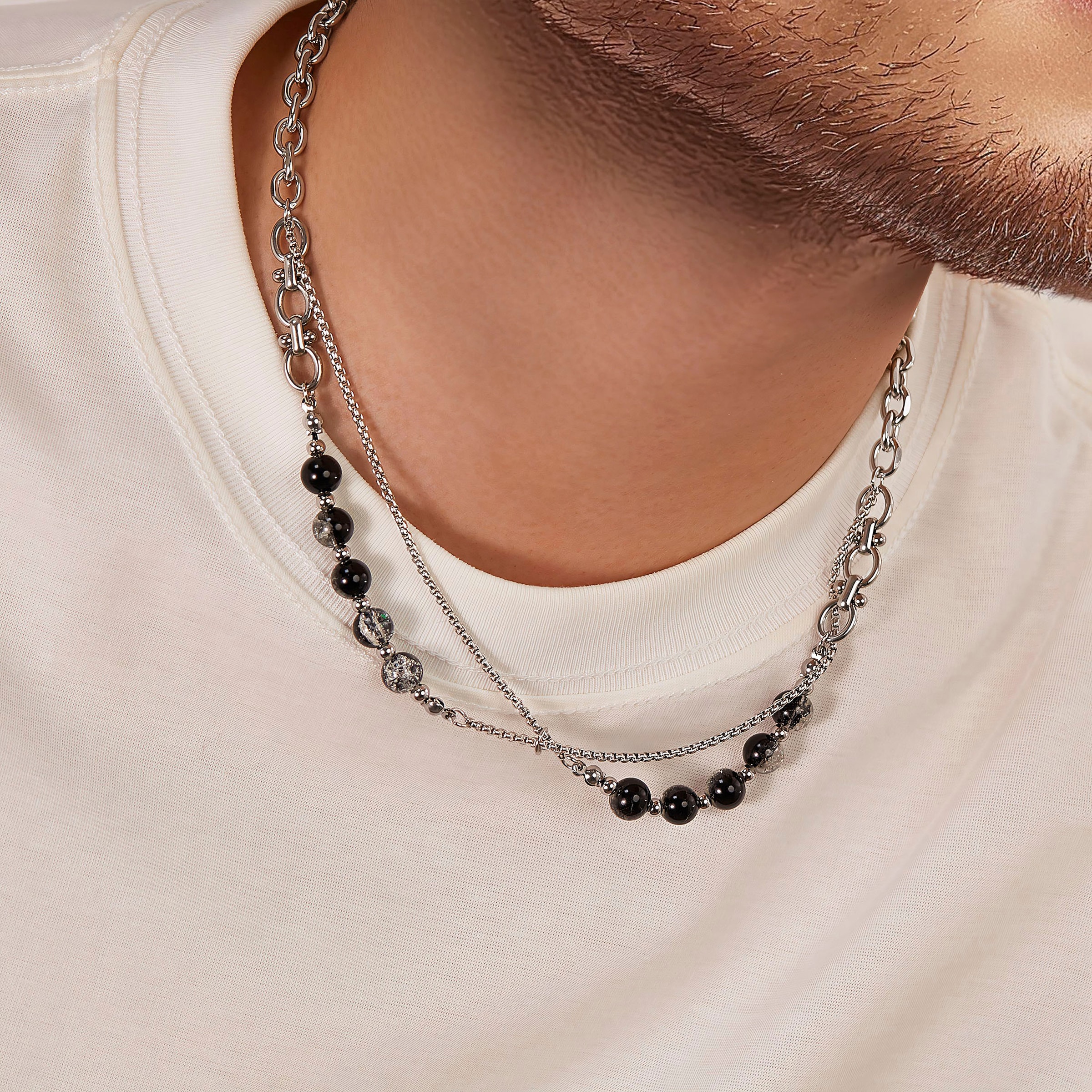 Firetti Edelstahlkette »Schmuck Geschenk Edelstahl Halsschmuck Halskette Layer doppelreihig«, mit Glasperle
