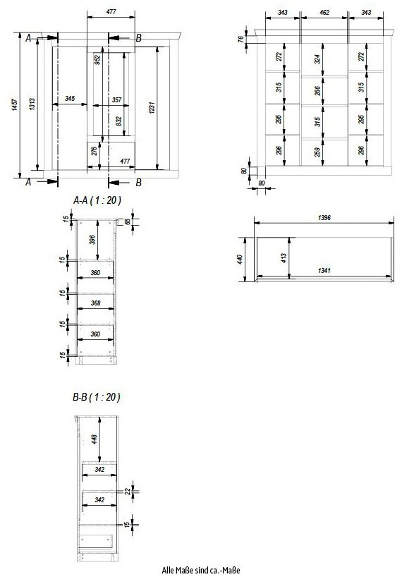 Home affaire Highboard »RAVENNA«, im romantischen Landhausstil, Griffe aus Metall, Höhe 146 cm