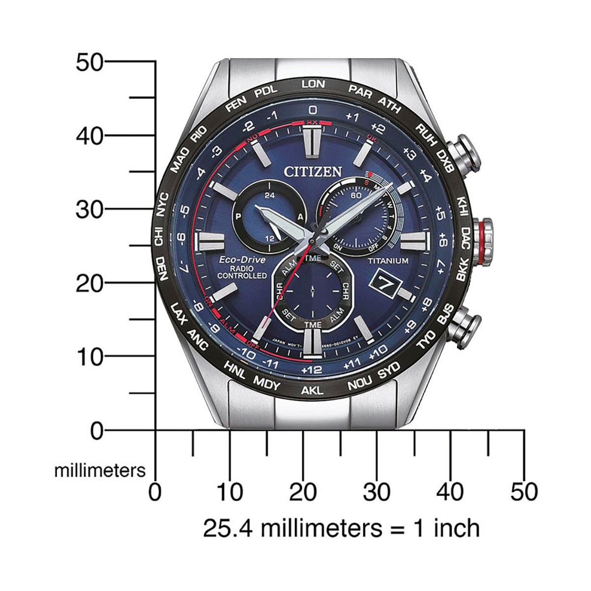 Citizen Funkchronograph, Armbanduhr, Herrenuhr, Solar, Titan, Datum, Stoppfunktion