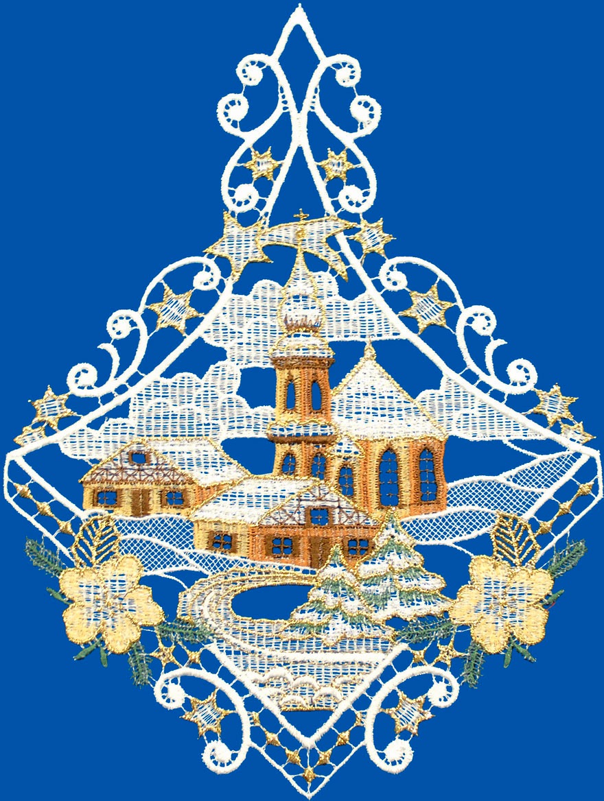 W. Reuter & Sohn - Plauener Spitze Fensterbild "Kirche" Made in Germany günstig online kaufen