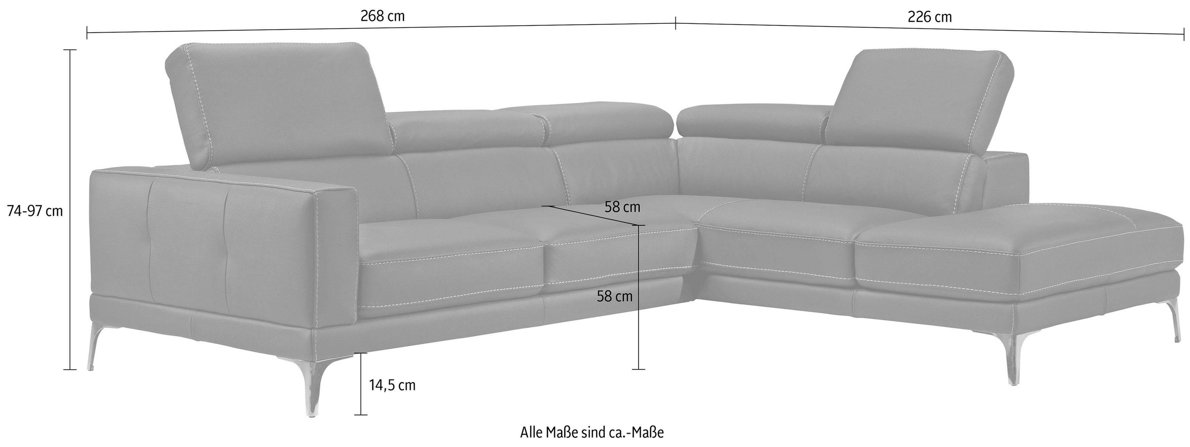 Egoitaliano Ecksofa »Claudie, Designsofa mit extrakomfortablem Sitzkomfort«, Inkl. Kopfteilverstellung, L-Form