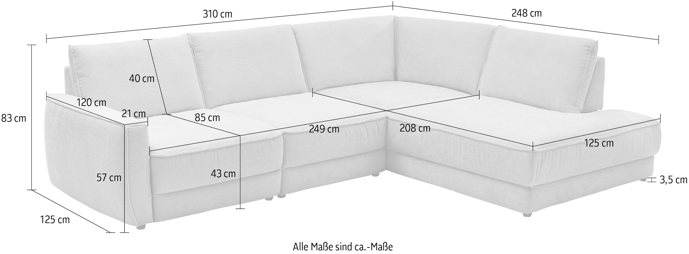 Die PlanBar Ecksofa »ZE-EM24139 L-Form, 310 cm breit, softige Couch Polsterecke« Kaltschaum Polstersofa mit 1x Sitztiefenverstellung