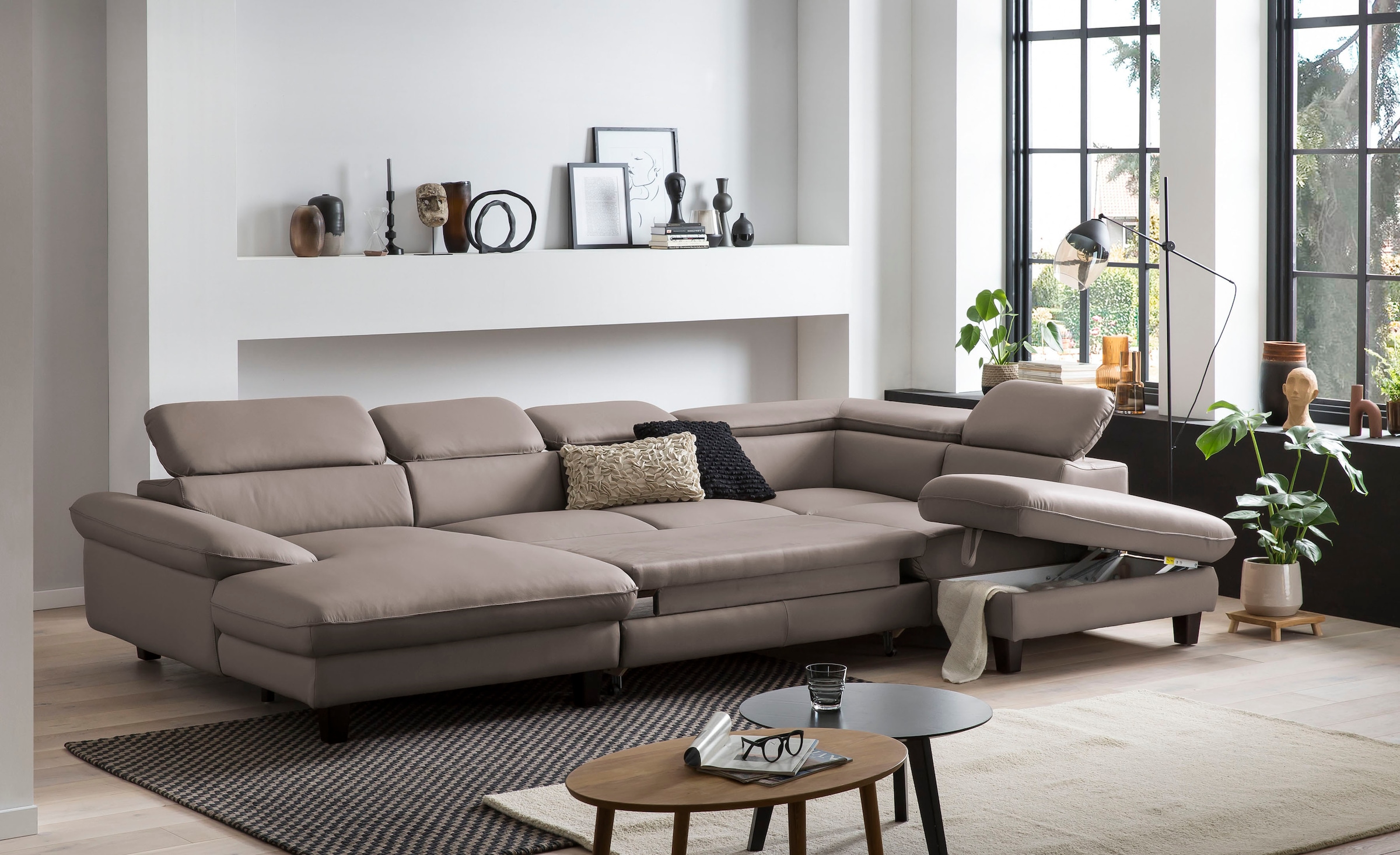 Home affaire Wohnlandschaft »Pilot U-Form«, mit Kopfteilverstellung, wahlweise mit Bettfunktion & Bettkasten