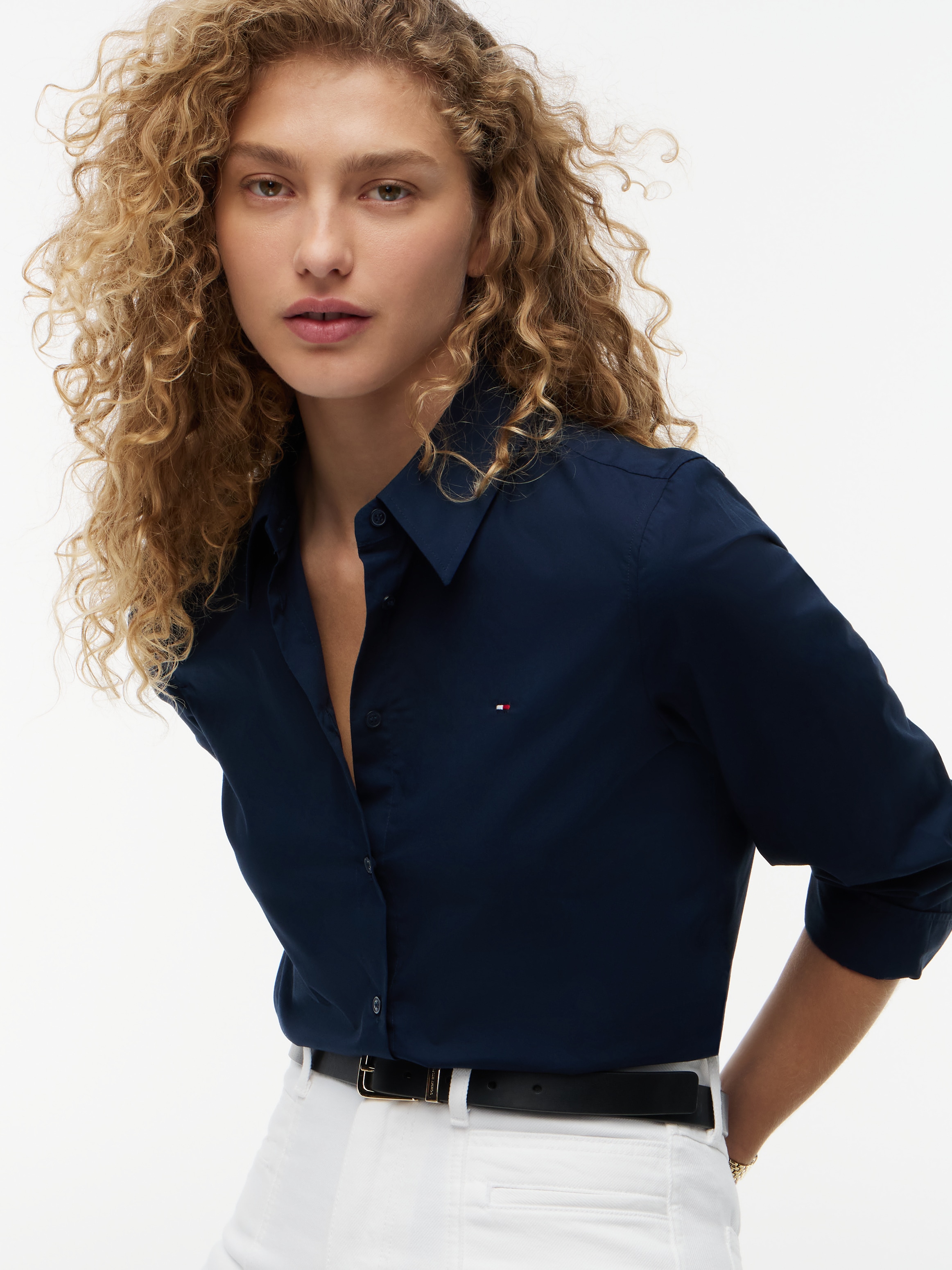 Tommy Hilfiger Hemdbluse »STRETCH REGULAR LS SHIRT« mit gesticktem Tommy Hilfiger Logo, Regular Fit