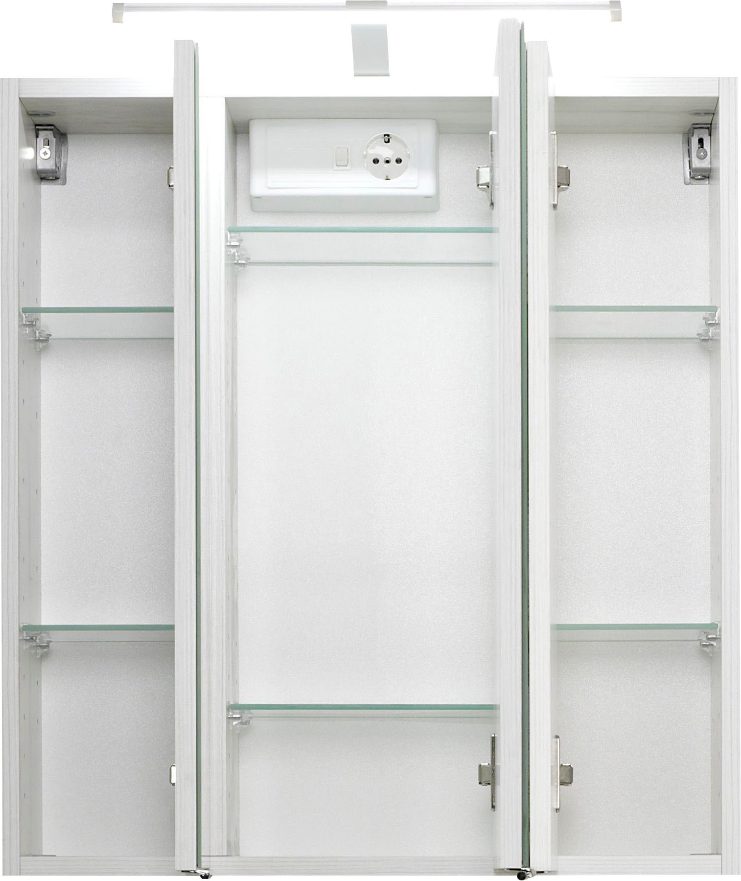 welltime Badmöbel-Set »"Trento", Badezimmer-Set, Waschbeckenunterschrank, Spiegelschrank«, (2 St.), inkl. LED Aufbauleuchtung Schalter/Steckdose, Möbel Made in Germany