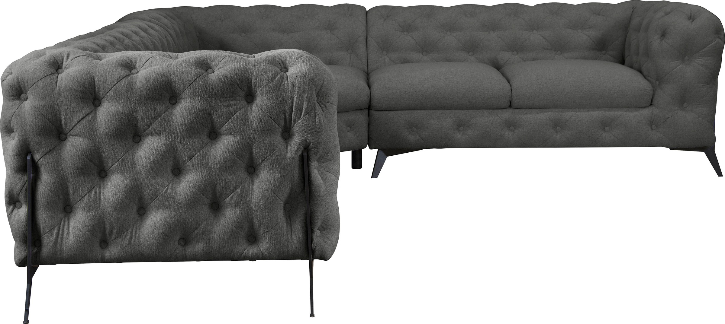 Leonique Chesterfield-Sofa »Amaury L-Form«, großes Ecksofa, Chesterfield-Optik, Breite 323 cm, Fußfarbe wählbar