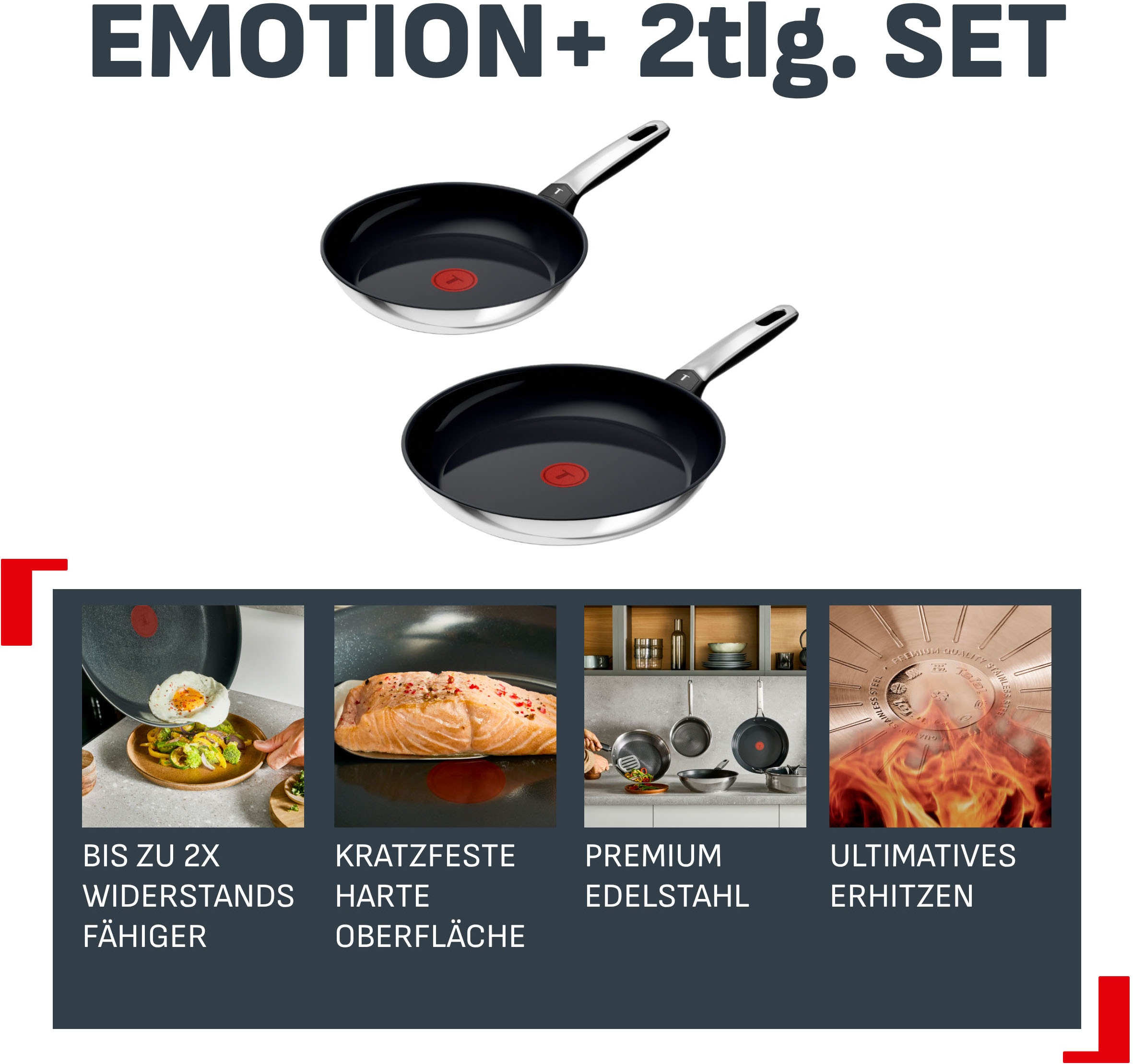 Tefal Pfannen-Set »Emotion+« Edelstahl Set, je 1 Pfanne 24/28 cm, 2 tlg. Premium Edelstahl, Induktion, spülmaschinenfest, hochglanzpoliert