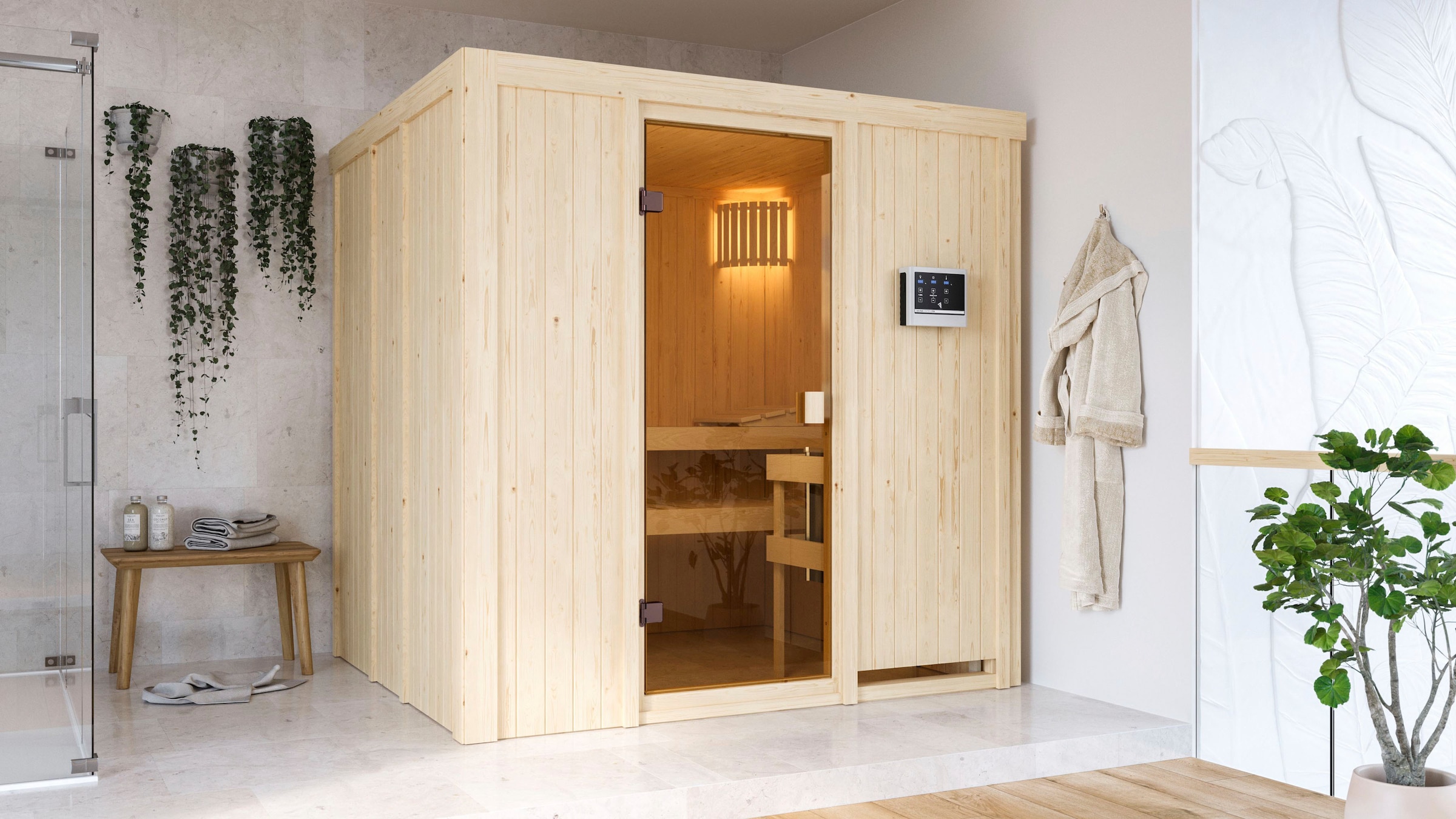 Karibu Sauna »Tromsö«, mit Ofen 9 kW ext. Strg.
