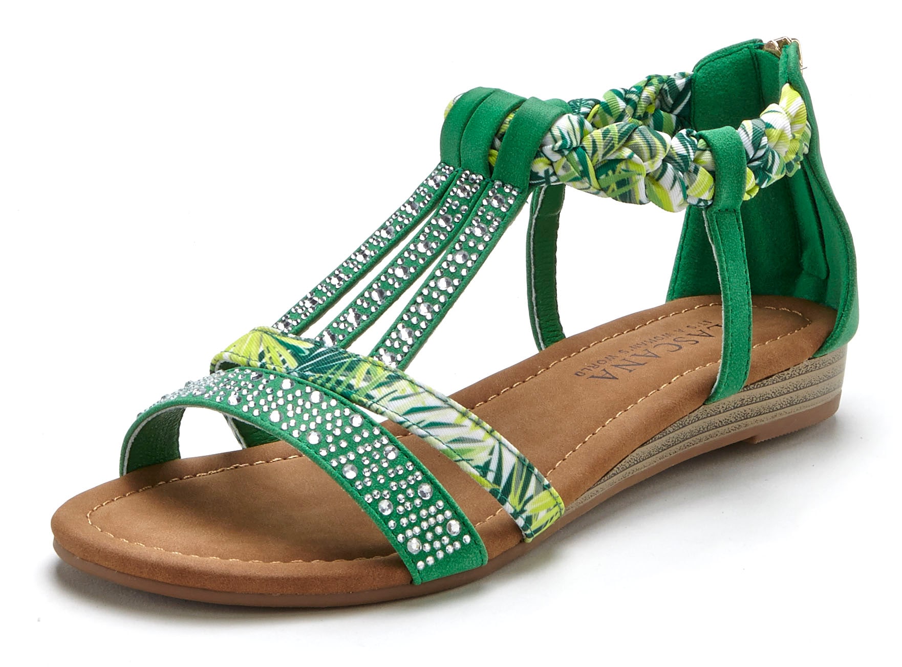 LASCANA Sandale »Sommerschuh«, Sandalette, Sommerschuh mit Verzierung und kleinem Keilabsatz VEGAN