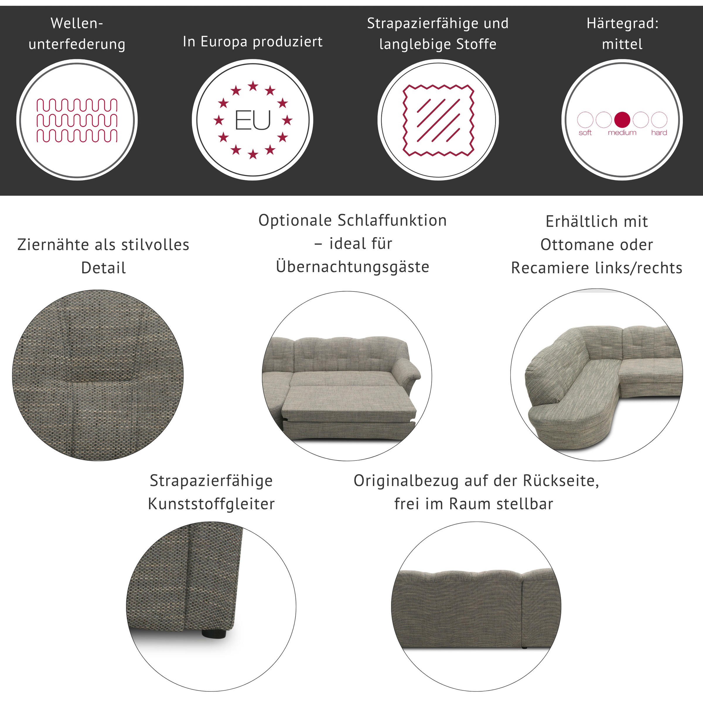 DOMO collection Wohnlandschaft »Papenburg, zeitlose Rückensteppung, elegant günstig online kaufen