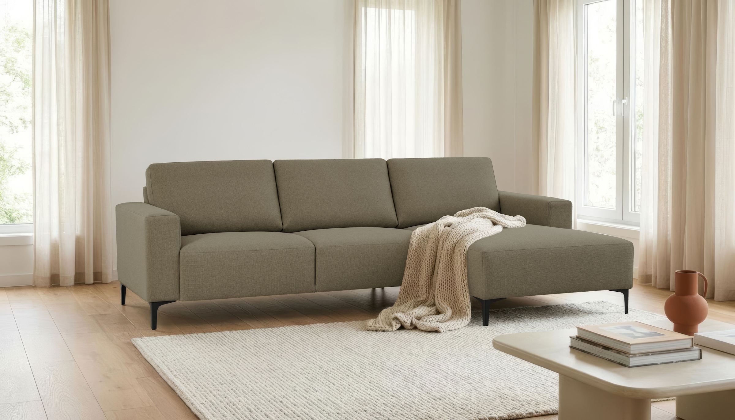 Home affaire Ecksofa »Tournon, L-Form, Breite 262 cm, Webstoff, Chenille« Designsofa im nordischen Stil, Wellenunterfederung, Metallfüße