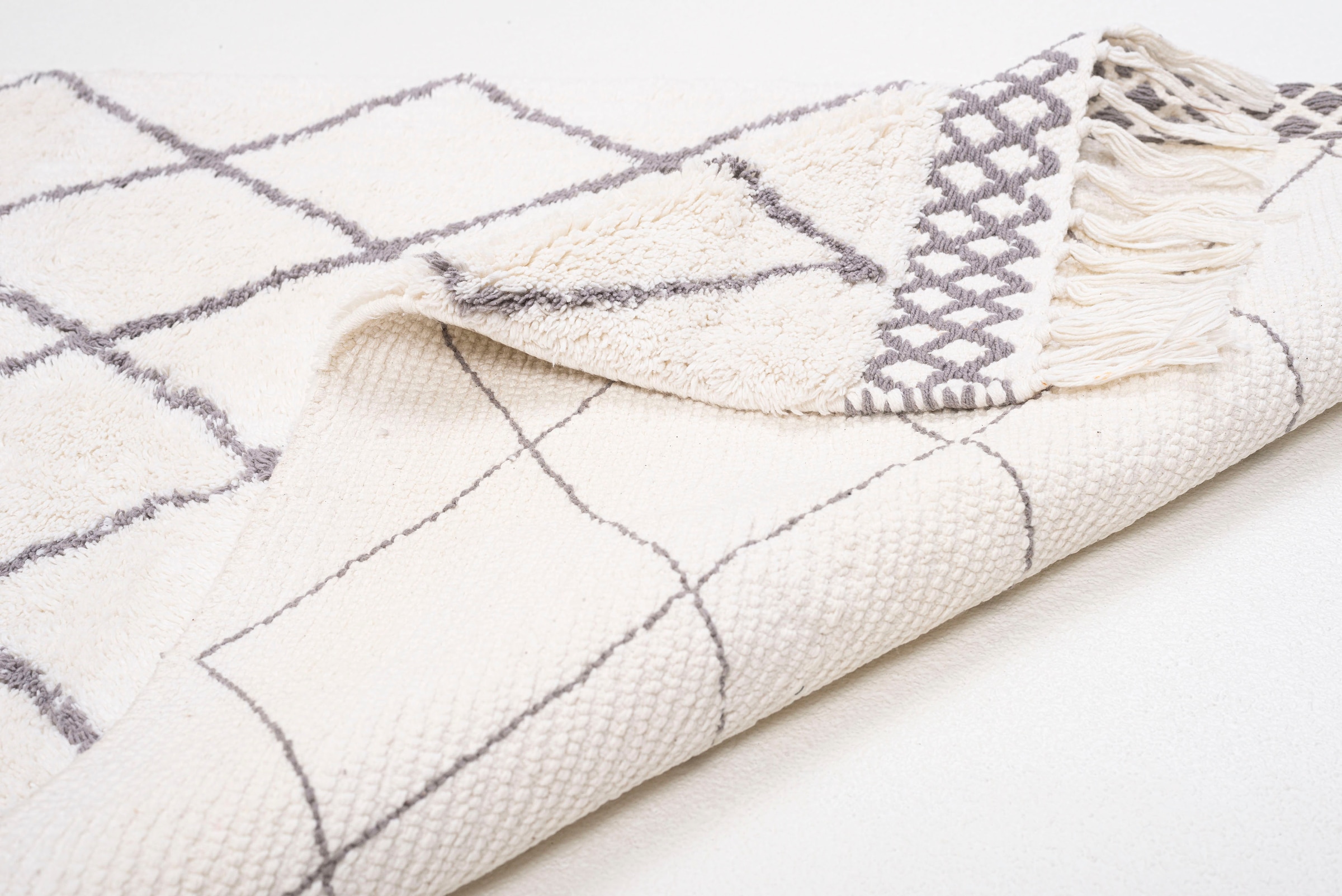 TOM TAILOR HOME Badematte »Ethno Bath«, fußbodenheizungsgeeignet, Badteppich, Berber Look, Rauten Muster, mit Fransen, reine Baumwolle