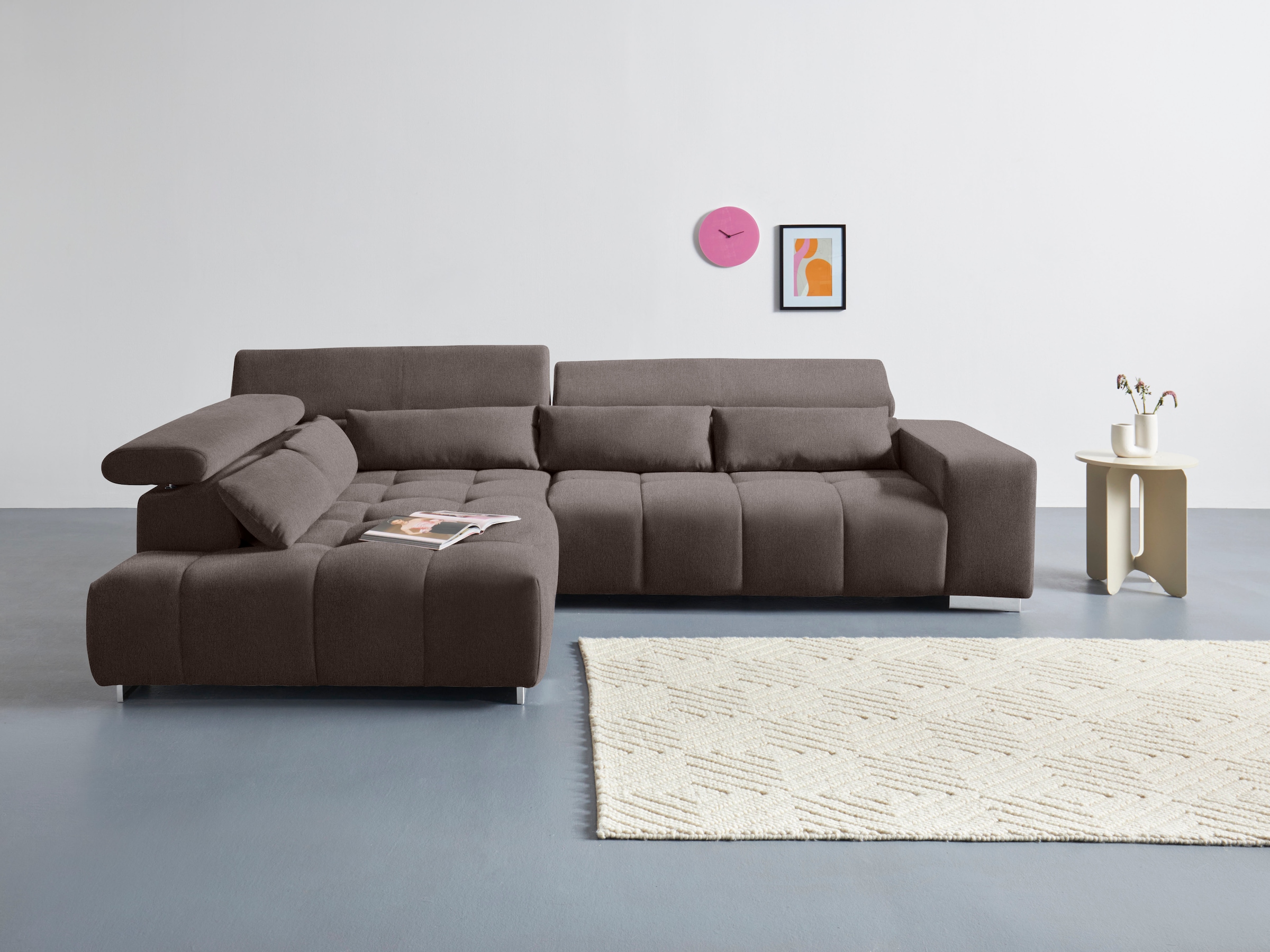 COTTA Ecksofa »Orion L-Form«, mit Ottomane, inklusive verstellbarer Kopfstützen und 5 Nierenkissen
