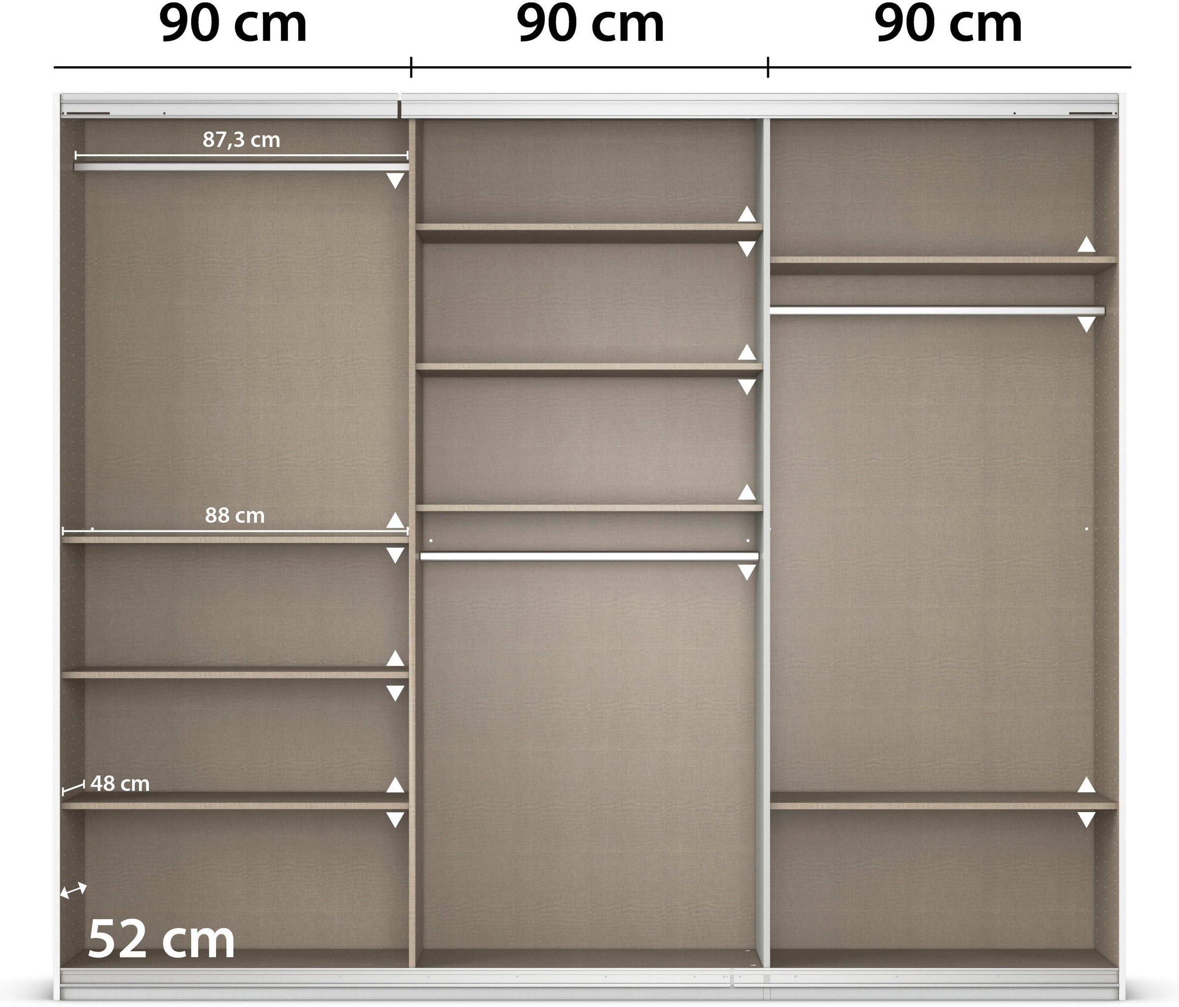 rauch Schwebetürenschrank »Kleiderschrank Schrank Garderobe AGORDO mit Dekor- oder Hochglanzfront«, (in zwei Griff-Farben), durchdachte Innenausstattung, in 4 Breiten und 2 Höhen MADE IN GERMANY