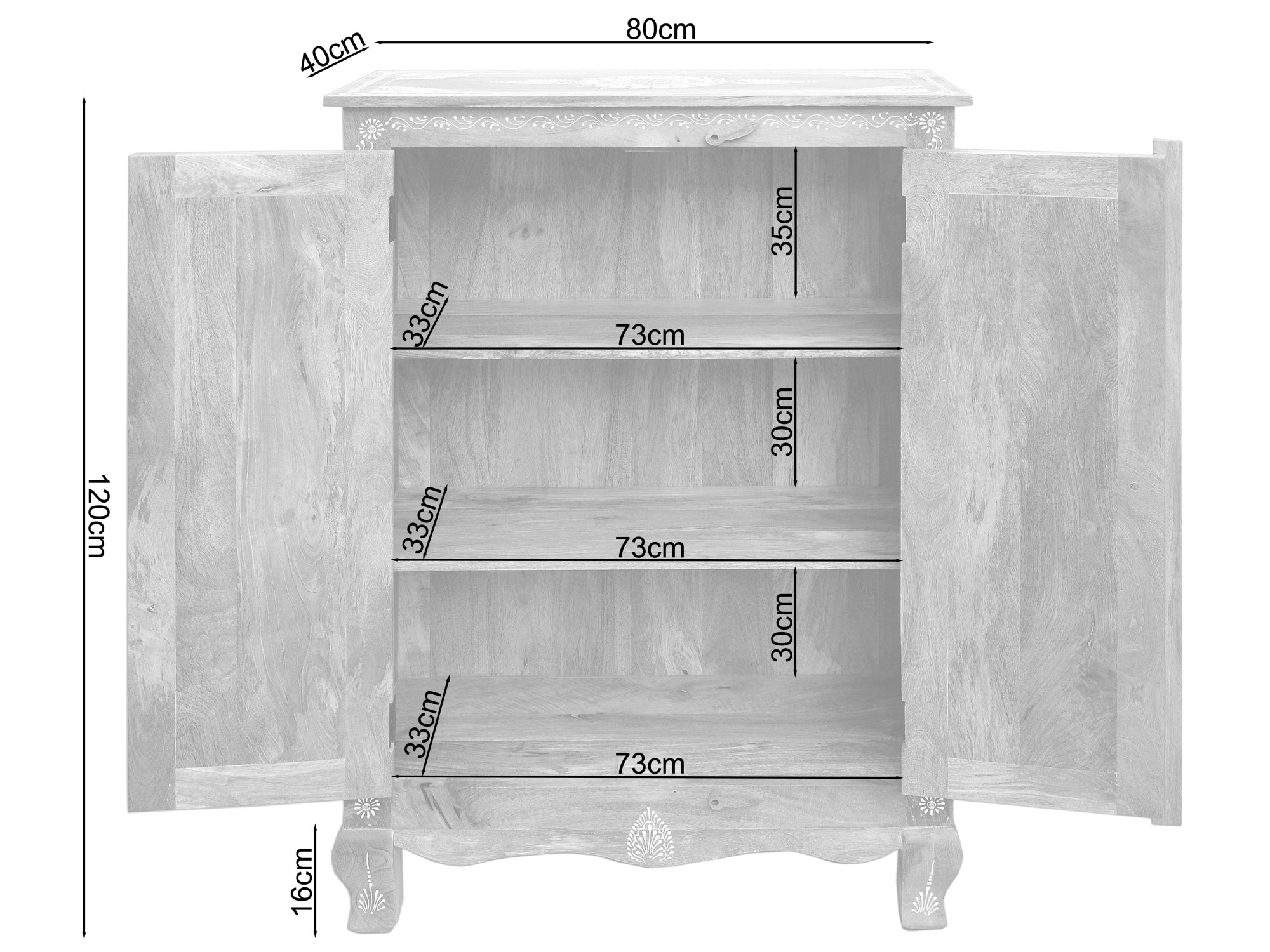 Home affaire Highboard »Gullaba«, Kommode, Hand bemalt, Breite/Höhe 80/120 cm