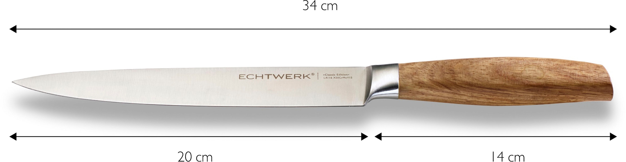 ECHTWERK Schinkenmesser »Classic Edition«, (1 tlg.), Filetiermesser, Edelstahl, Klingenlänge 20 cm, Griff aus Akazienholz