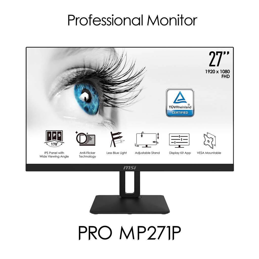 MSI LED-Monitor »PRO MP271P«, 69 cm/27 Zoll, 1920 x 1080 px, Full HD, 5 ms Reaktionszeit, 60 Hz