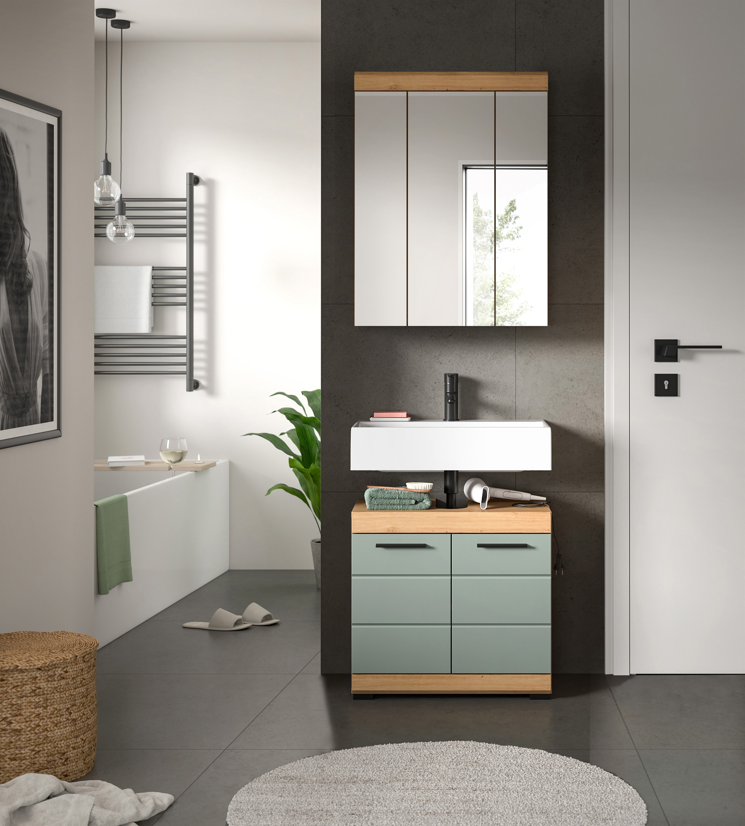 INOSIGN Badmöbel-Set »Siena, 2 tlg., bestehend aus: Waschbeckenunterschrank, Spiegelschrank«, (Set), in verschiedenen Farben erhältlich, Badmöbel, Kombination, Badezimmer