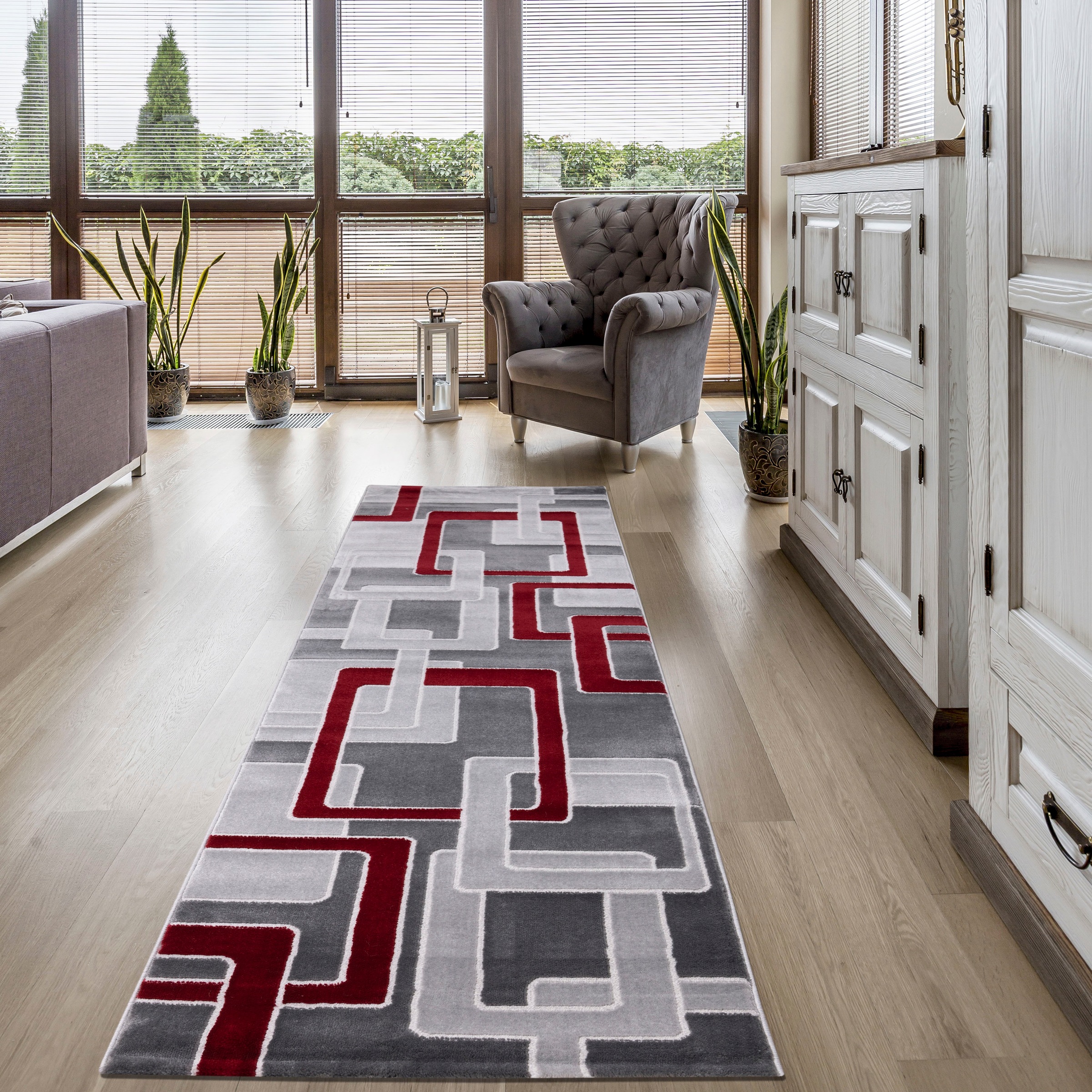 Home affaire Läufer »Anesa«, rechteckig, 12 mm Höhe, mit handgearbeitetem Konturenschnitt, flacher Teppich-Läufer, geometrisches Muster, Kurzflor, Weich, Pflegeleicht, ideale Teppiche für Wohnzimmer, Schlafzimmer, Esszimmer, Diele/Flur