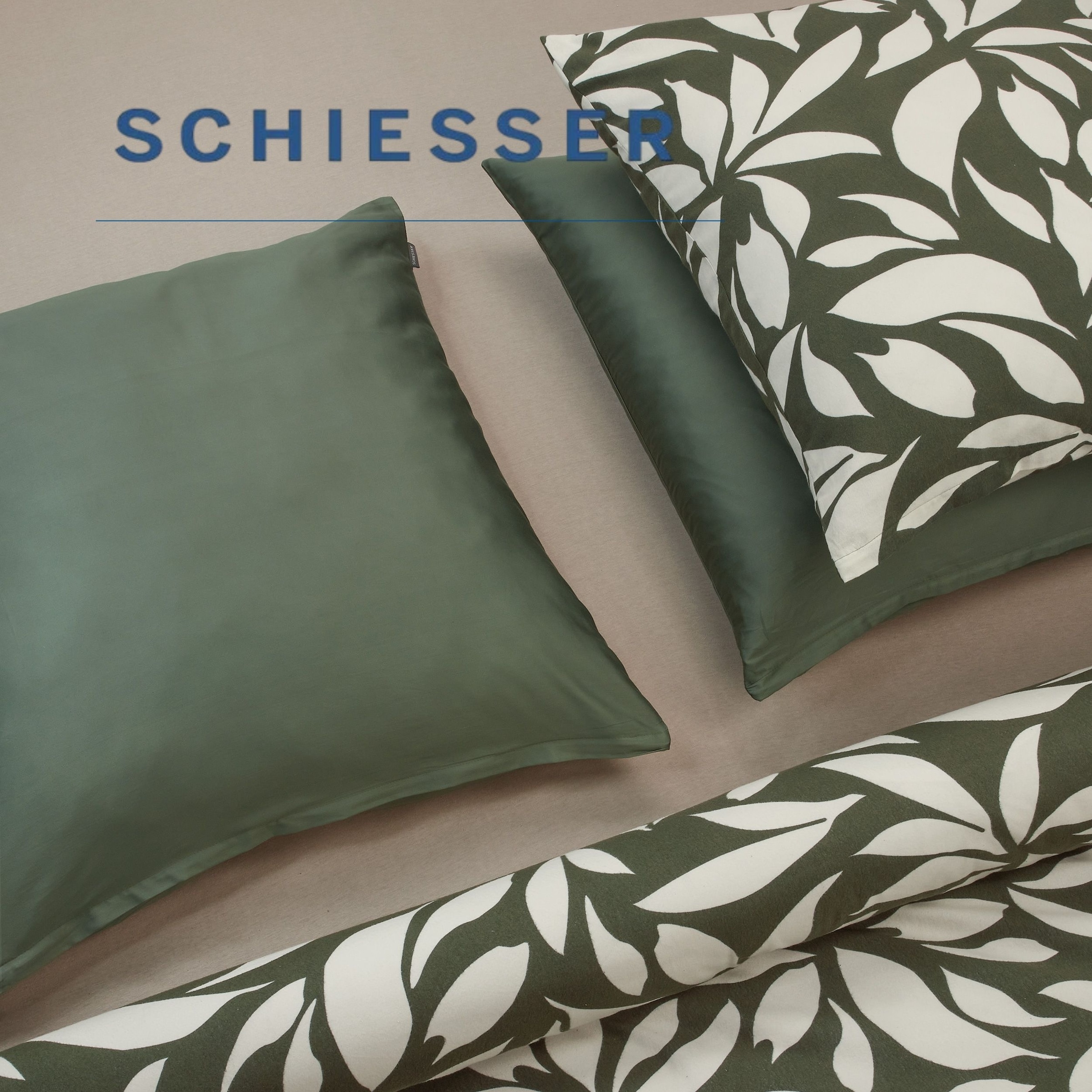 Schiesser Bettwäsche »Leaf aus weichem Baumwoll-Feinbiber mit floralem Muster« 2 Stk. OEKO-TEX® MADE IN GREEN