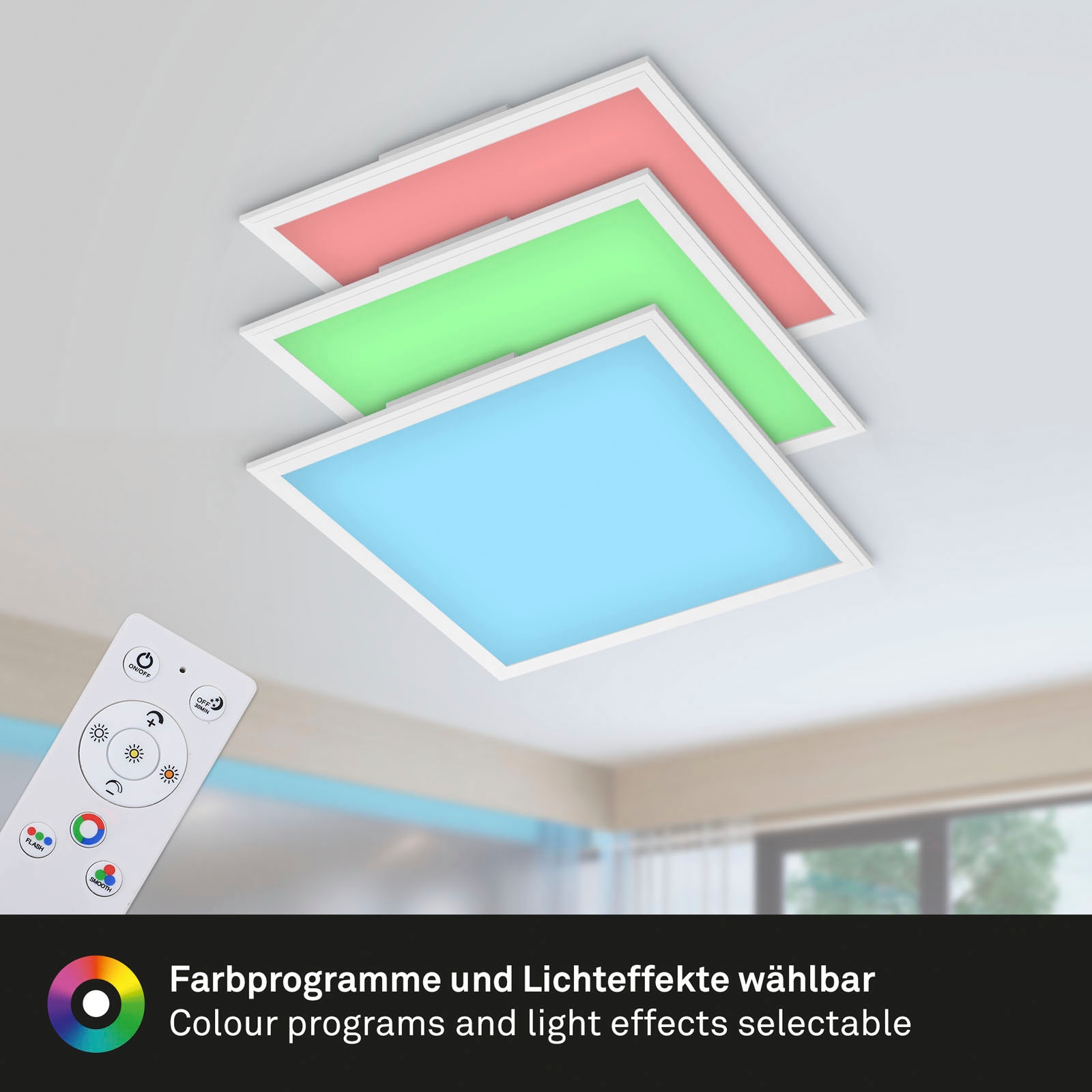 Briloner Leuchten LED Panel »7152016 Colour«, Leuchtmittel LED-Board | LED fest integriert, Deckenlampe, 45x45x7cm, Weiß, 24W, Wohnzimmer, Schlafzimmer, Küche