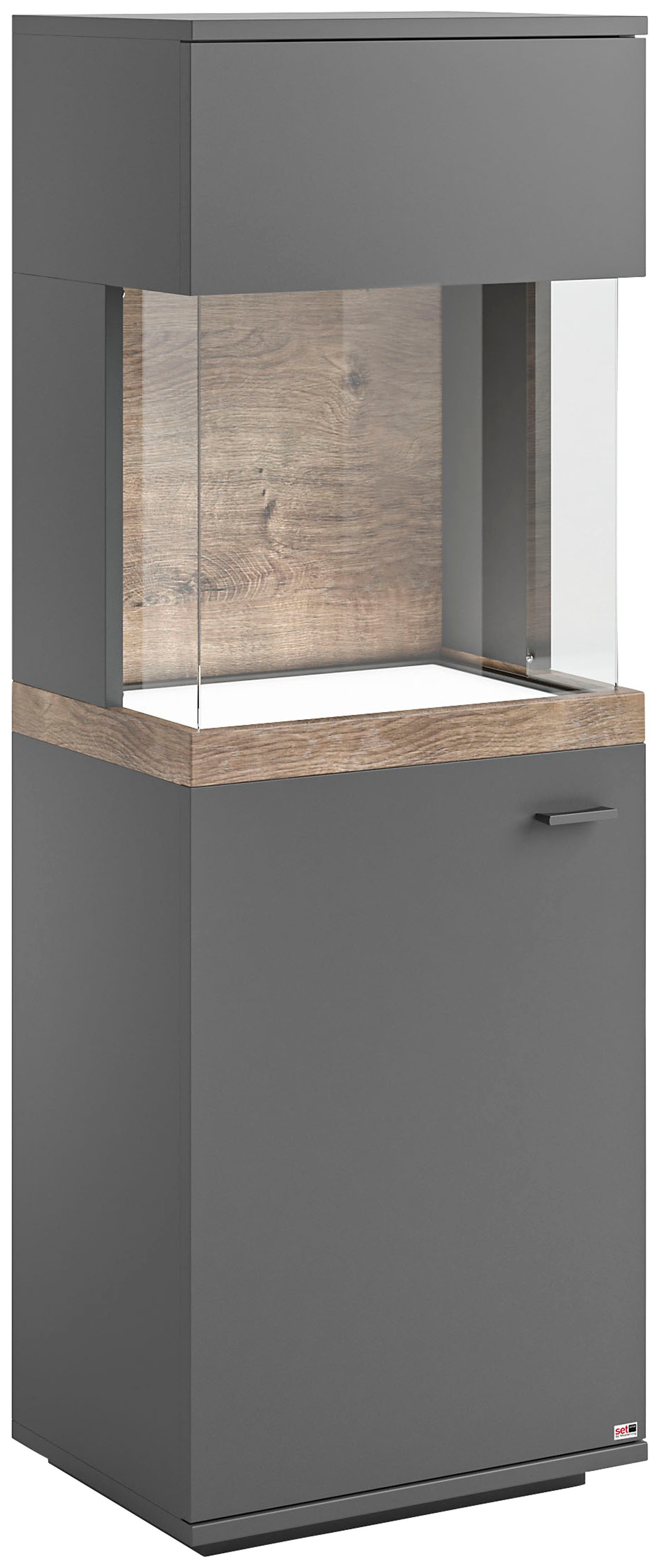 set one by Musterring Glasvitrine »Lancaster«, Farben weiß oder grau mit Eicheabsetzung, mit LED-Beleuchtung