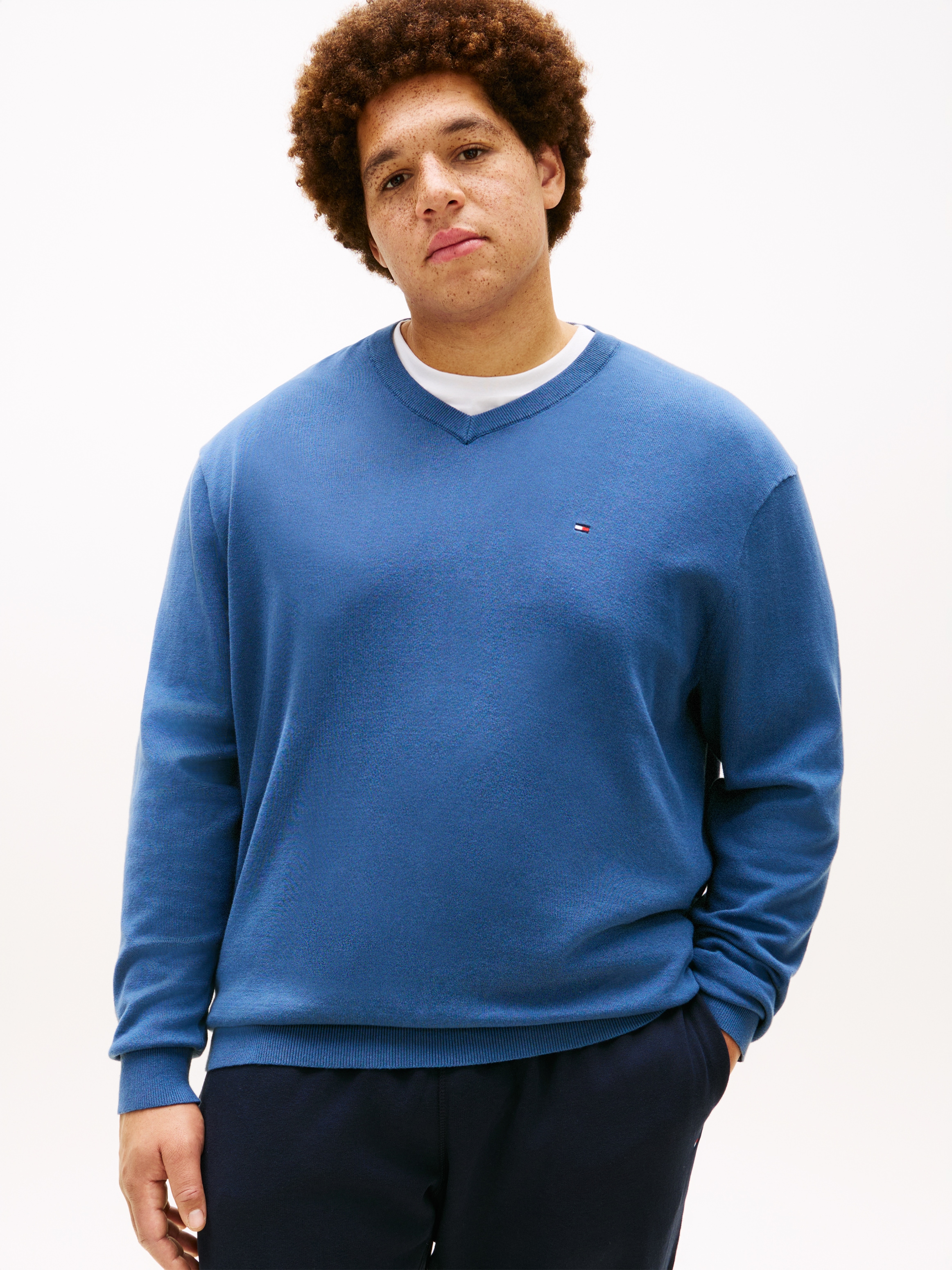 Tommy Hilfiger Big & Tall V-Ausschnitt-Pullover »BT-ESSENTIAL COTTON« Rippbündchen am Ärmel, Saum und Ausschnitt,  Große Größen, normale Passform