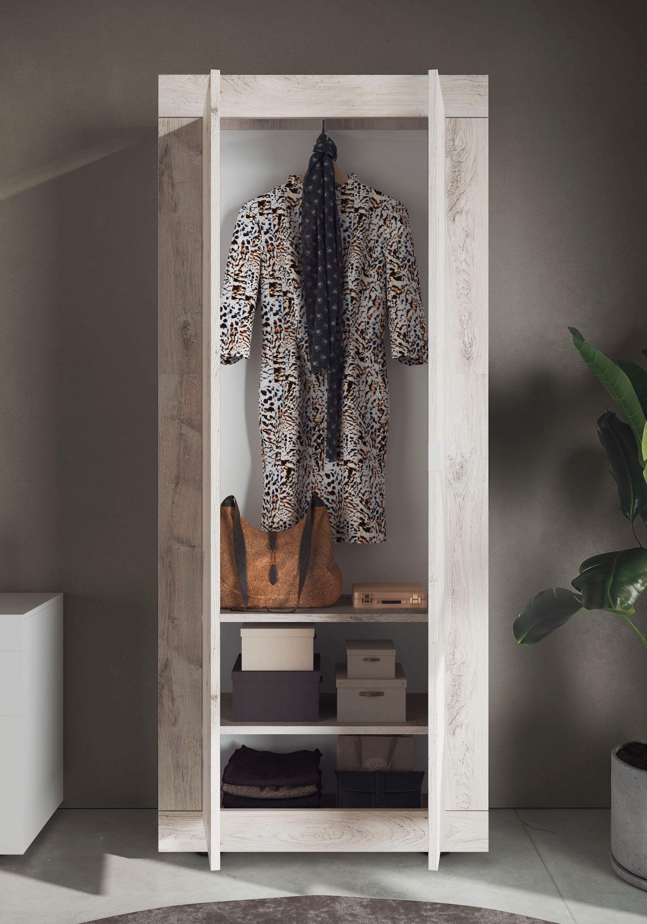 INOSIGN Garderobenschrank »Basic Breite 78, Höhe 187 cm, moderne Rahmenoptik,«, Metallgriff, Kleiderstange, 2 Einlegeböden